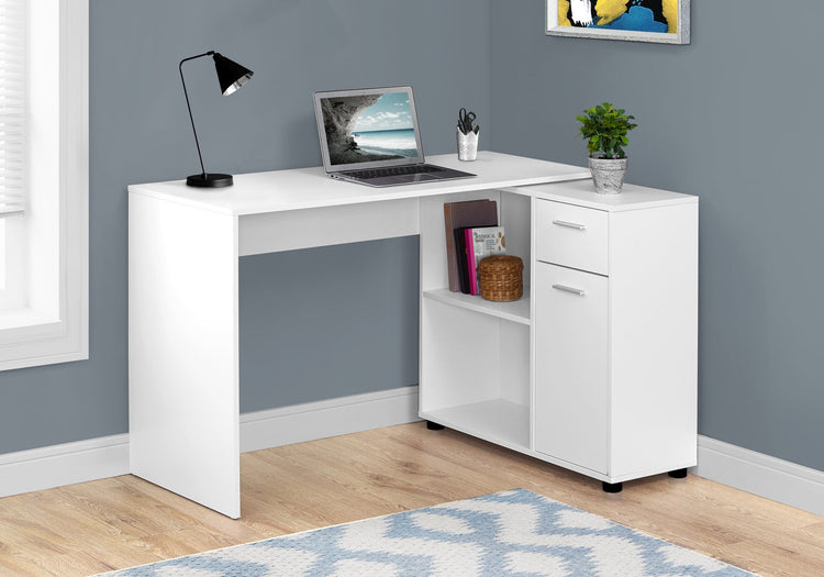 I 7350 Bureau, Bureau À Domicile, Coin, Tiroirs De Rangement, 46"l, Forme De L, Travail, Ordinateur Portable, Stratifié, Blanc, Contemporain, Moderne - Simple Boutique