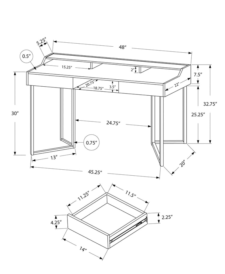 I 7361 Bureau, Bureau À Domicile, Ordinateur Portable, Tiroirs De Rangement, 48"l, Travail, Métal, Stratifié, Blanc, Gris, Contemporain, Moderne - Simple Boutique