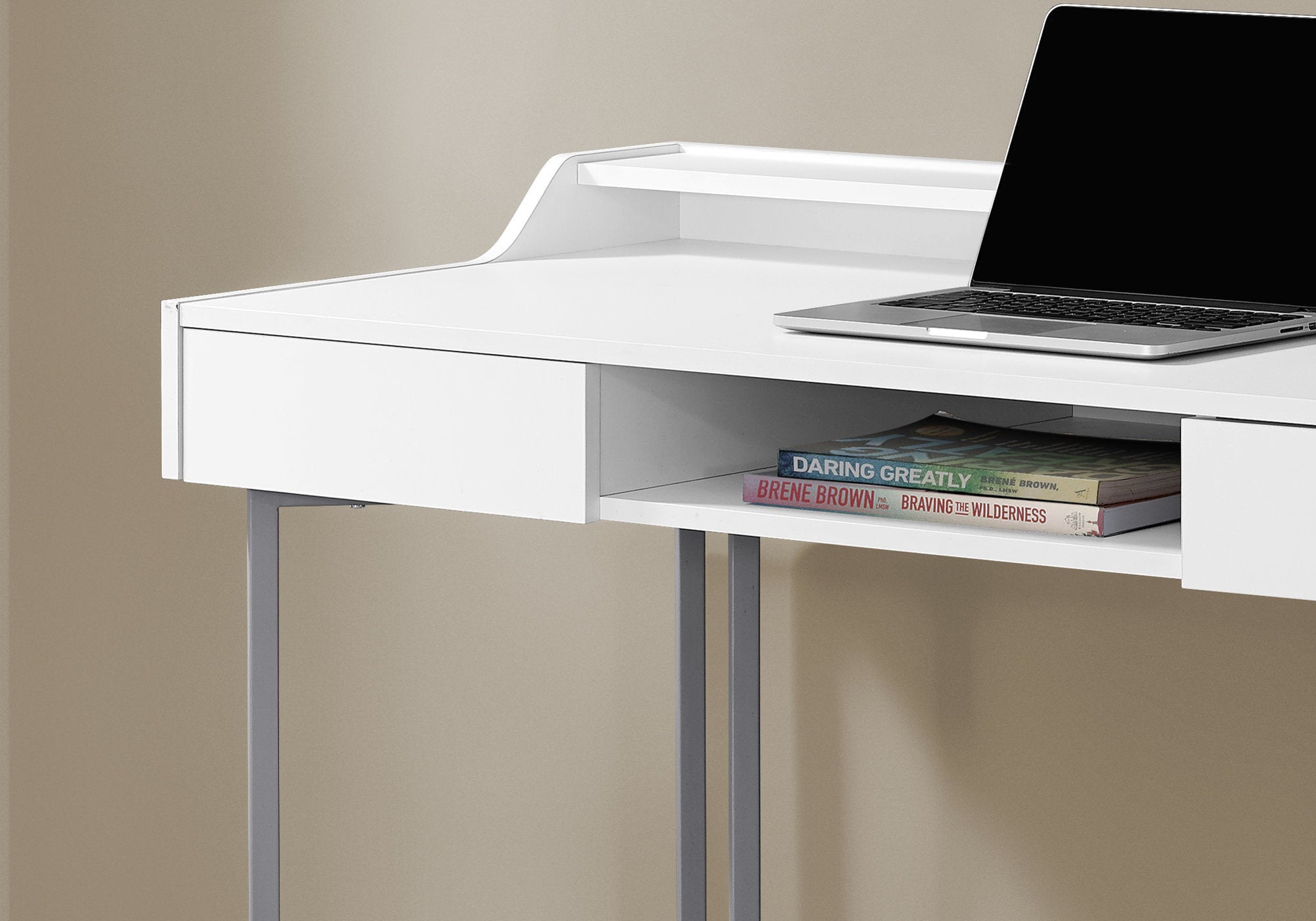 I 7361 Bureau, Bureau À Domicile, Ordinateur Portable, Tiroirs De Rangement, 48"l, Travail, Métal, Stratifié, Blanc, Gris, Contemporain, Moderne - Simple Boutique