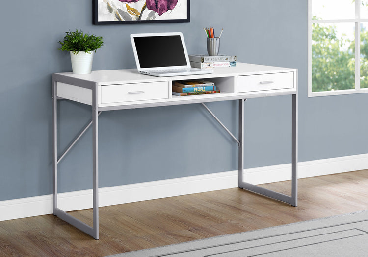 I 7364 Bureau, Bureau À Domicile, Ordinateur Portable, Tiroirs De Rangement, 48"l, Travail, Métal, Stratifié, Blanc, Gris, Contemporain, Moderne - Simple Boutique