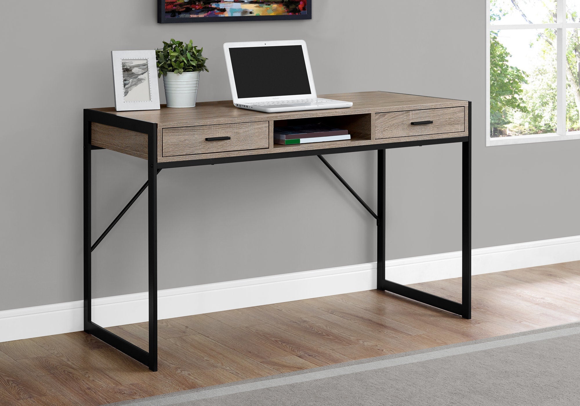 I 7365 Bureau, Bureau À Domicile, Ordinateur Portable, Tiroirs De Rangement, 48"l, Travail, Métal, Stratifié, Brun, Noir, Contemporain, Moderne - Simple Boutique