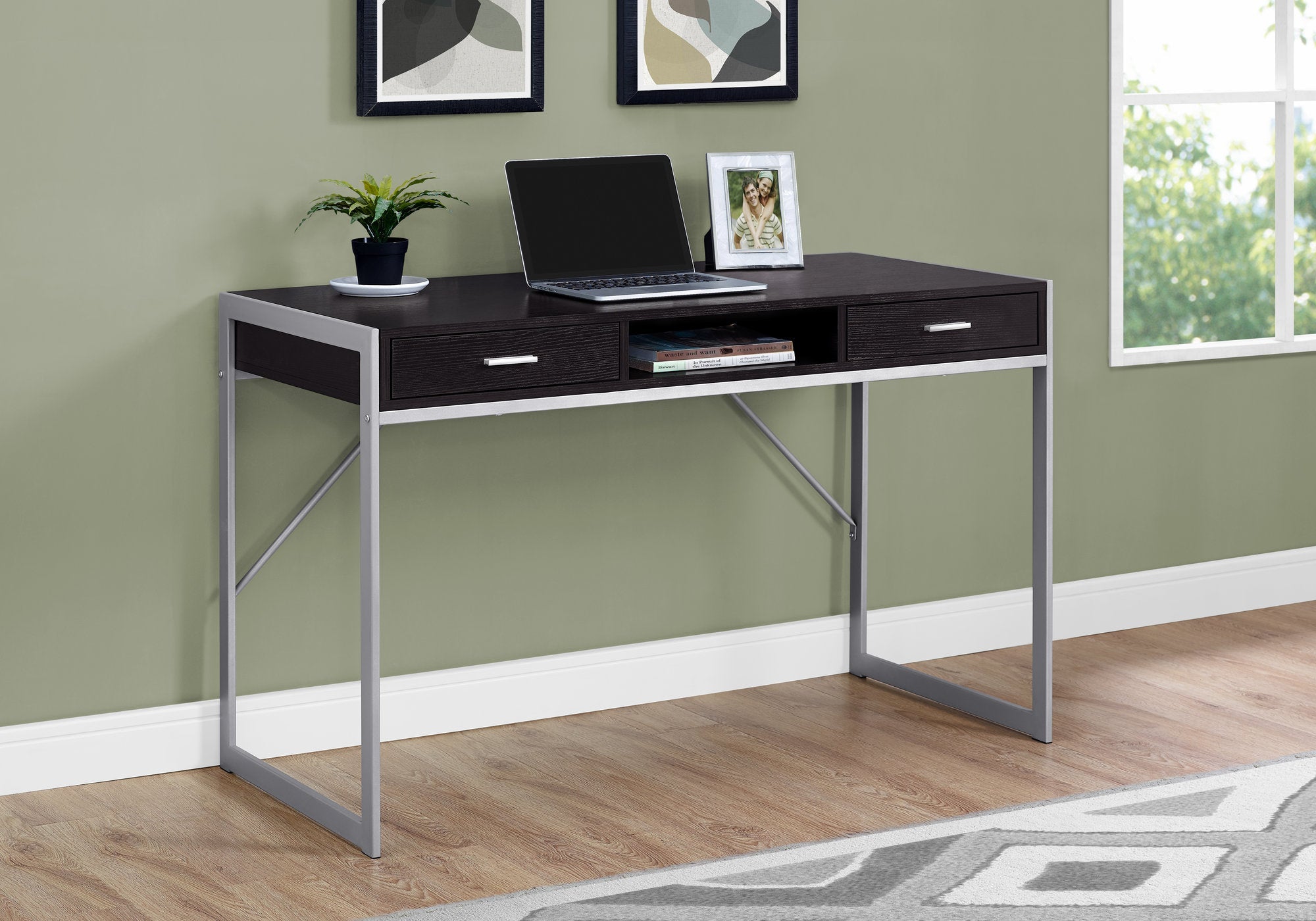 I 7366 Bureau, Bureau À Domicile, Ordinateur Portable, Tiroirs De Rangement, 48"l, Travail, Métal, Stratifié, Brun, Gris, Contemporain, Moderne - Simple Boutique
