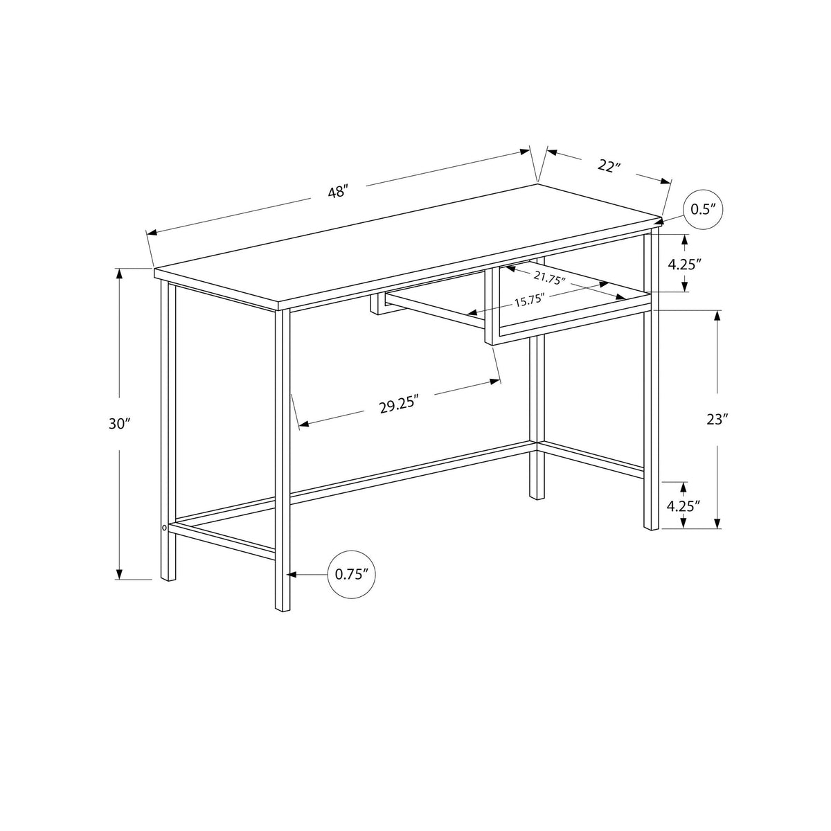 Monarch Specialties I 7369 Bureau, Bureau À Domicile, Ordinateur Portable, 48"l, Travail, Métal, Stratifié, Brun, Gris, Contemporain, Moderne - Simple Boutique