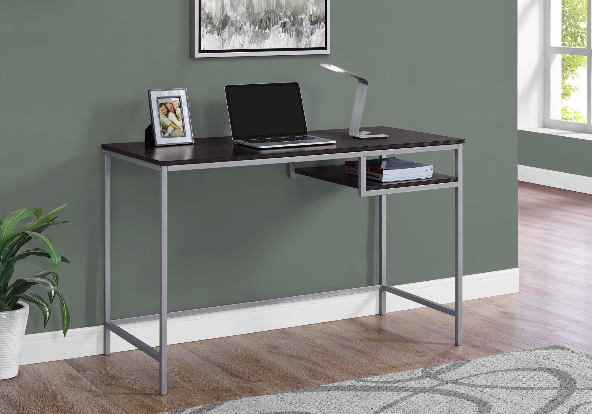 I 7369 Bureau, Bureau À Domicile, Ordinateur Portable, 48"l, Travail, Métal, Stratifié, Brun, Gris, Contemporain, Moderne - Simple Boutique
