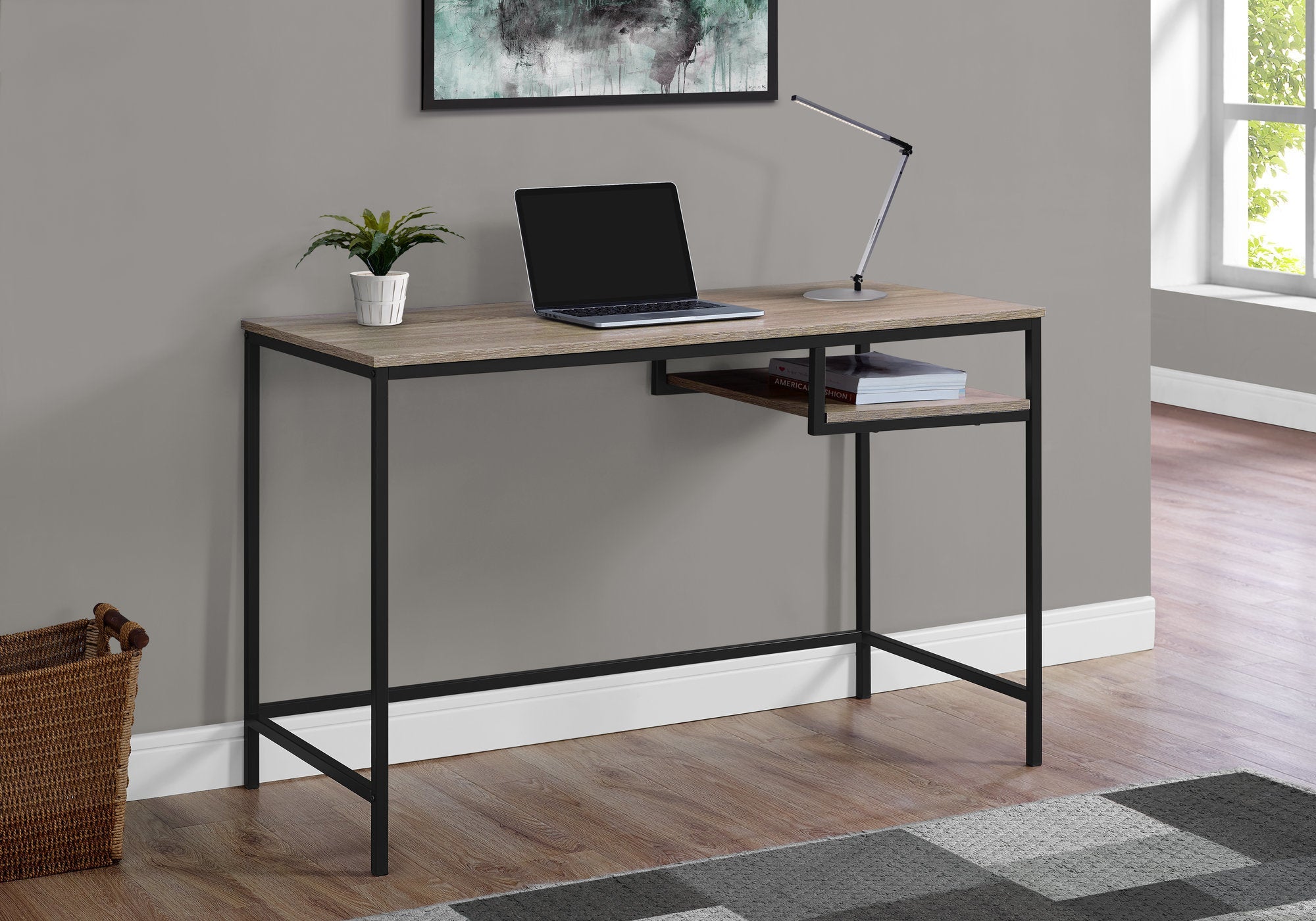 I 7370 Bureau, Bureau À Domicile, Ordinateur Portable, 48"l, Travail, Métal, Stratifié, Brun, Noir, Contemporain, Moderne - Simple Boutique