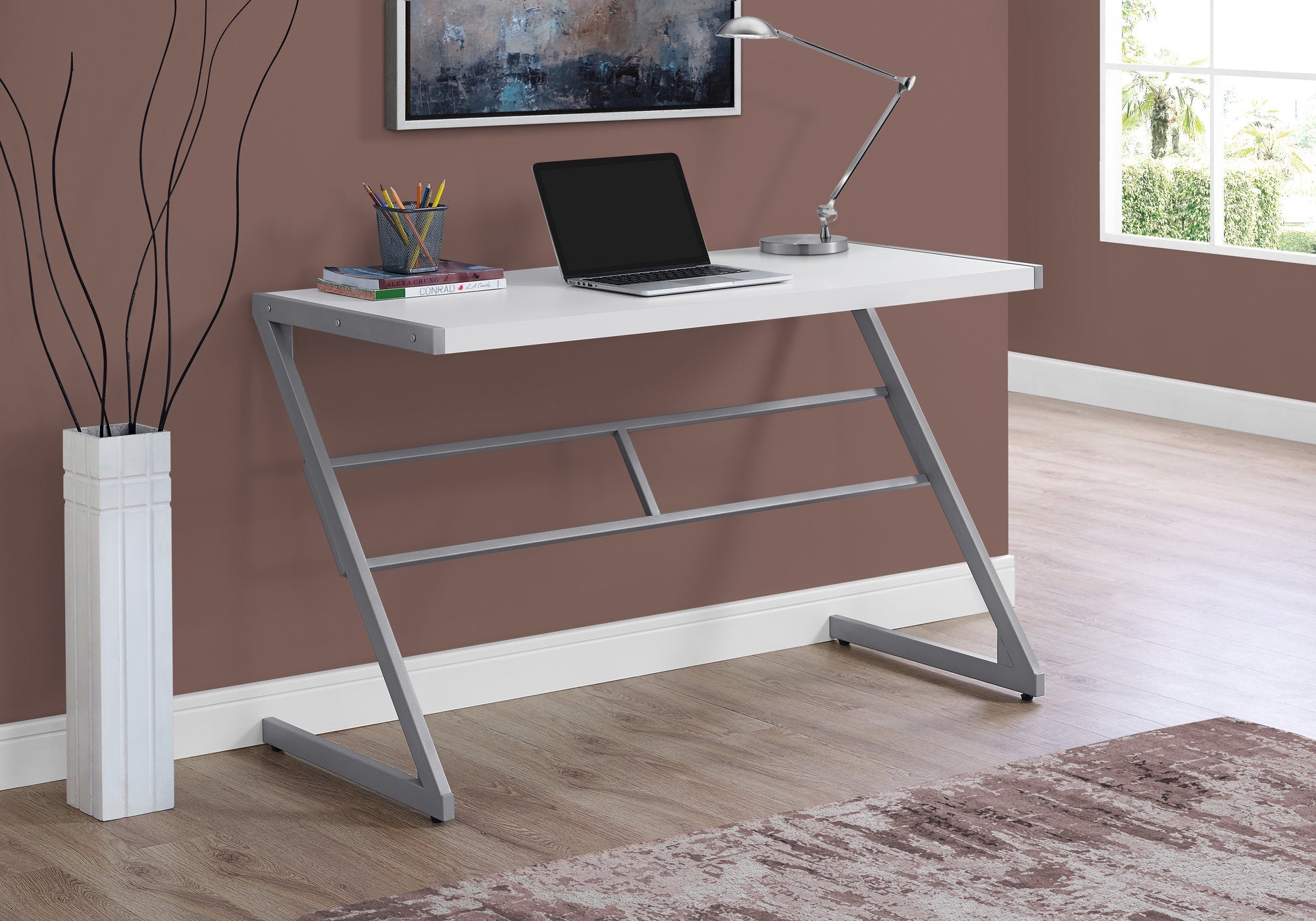 I 7372 Bureau, Bureau À Domicile, Ordinateur Portable, 48"l, Travail, Métal, Stratifié, Blanc, Gris, Contemporain, Moderne - Simple Boutique