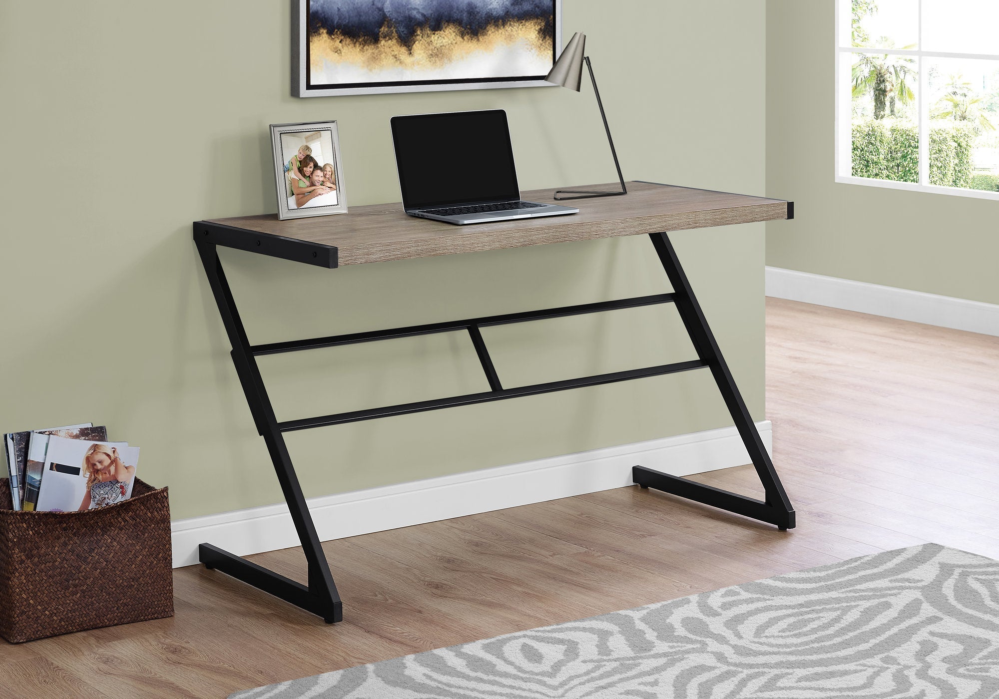I 7373 Bureau, Bureau À Domicile, Ordinateur Portable, 48"l, Travail, Métal, Stratifié, Brun, Noir, Contemporain, Moderne - Simple Boutique