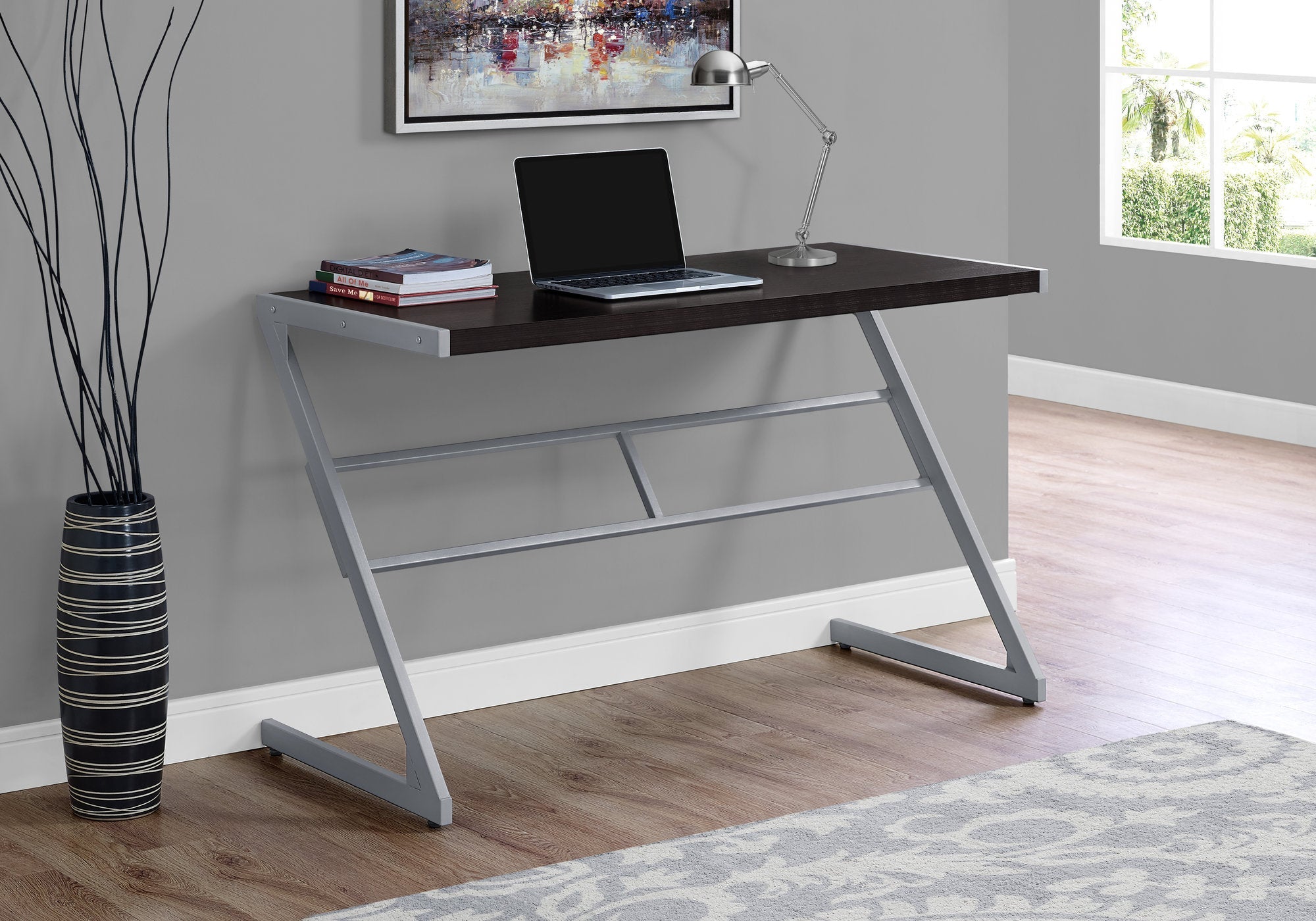 I 7374 Bureau, Bureau À Domicile, Ordinateur Portable, 48"l, Travail, Métal, Stratifié, Brun, Gris, Contemporain, Moderne - Simple Boutique
