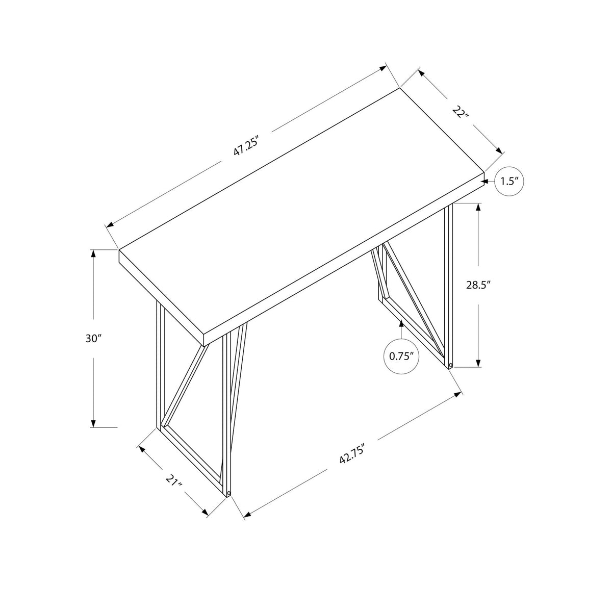 Monarch Specialties I 7376 Bureau, Bureau À Domicile, Ordinateur Portable, 48"l, Travail, Métal, Stratifié, Blanc, Gris, Contemporain, Moderne - Simple Boutique