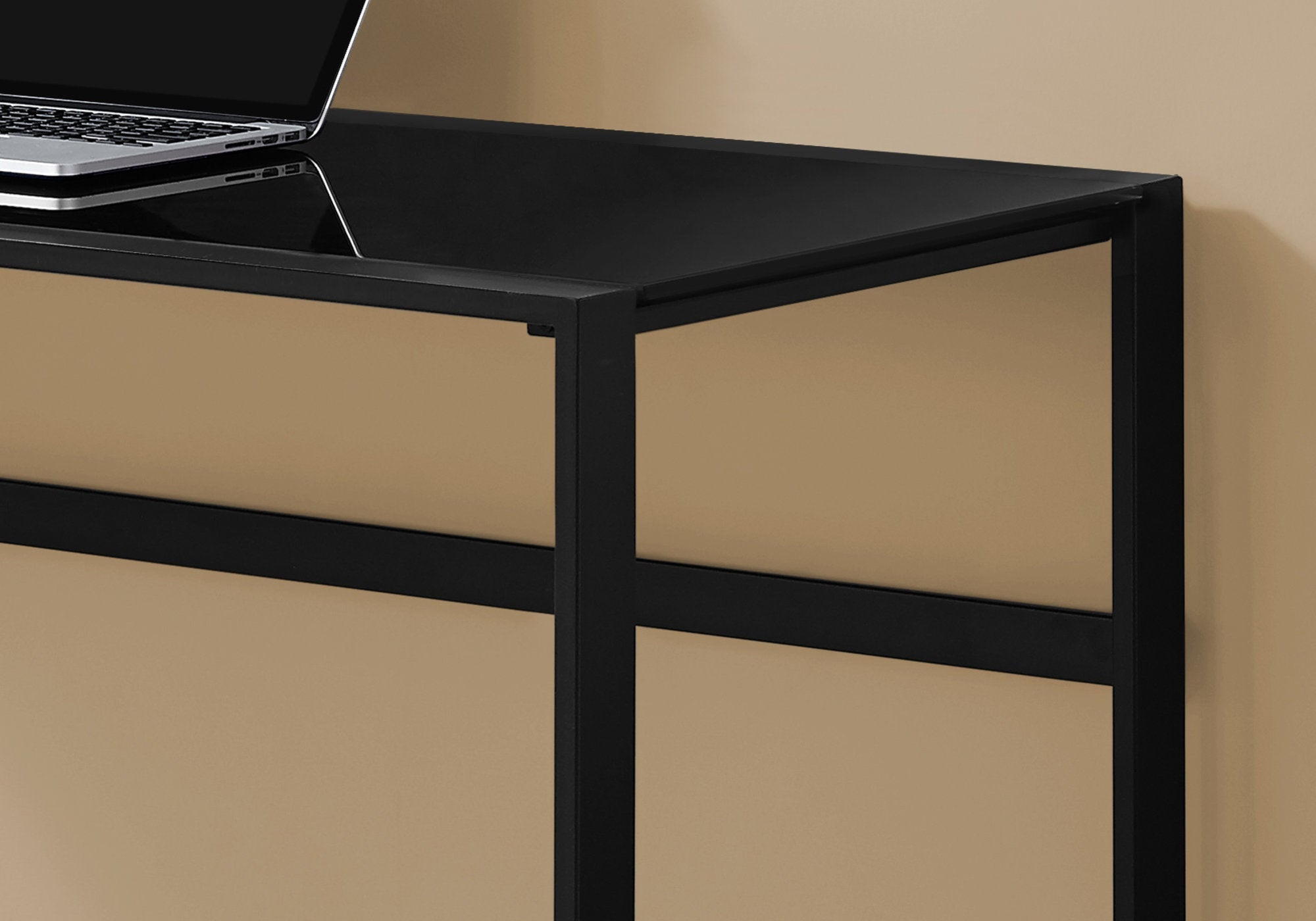 I 7379 Bureau, Bureau À Domicile, Ordinateur Portable, 48"l, Travail, Métal, Verre Trempé, Noir, Contemporain, Moderne - Simple Boutique