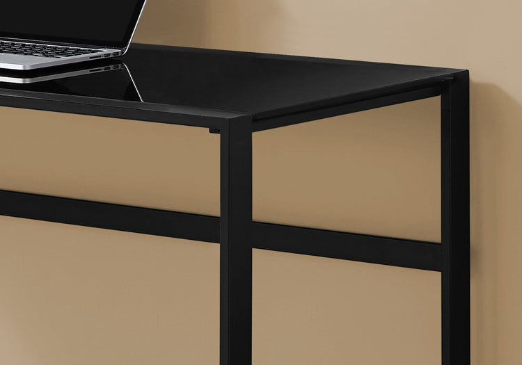 I 7379 Bureau, Bureau À Domicile, Ordinateur Portable, 48"l, Travail, Métal, Verre Trempé, Noir, Contemporain, Moderne - Simple Boutique