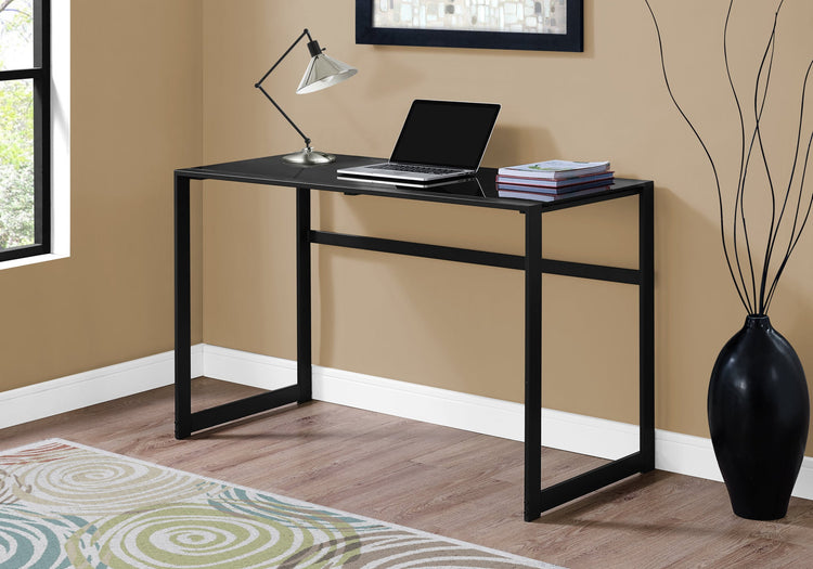 I 7379 Bureau, Bureau À Domicile, Ordinateur Portable, 48"l, Travail, Métal, Verre Trempé, Noir, Contemporain, Moderne - Simple Boutique