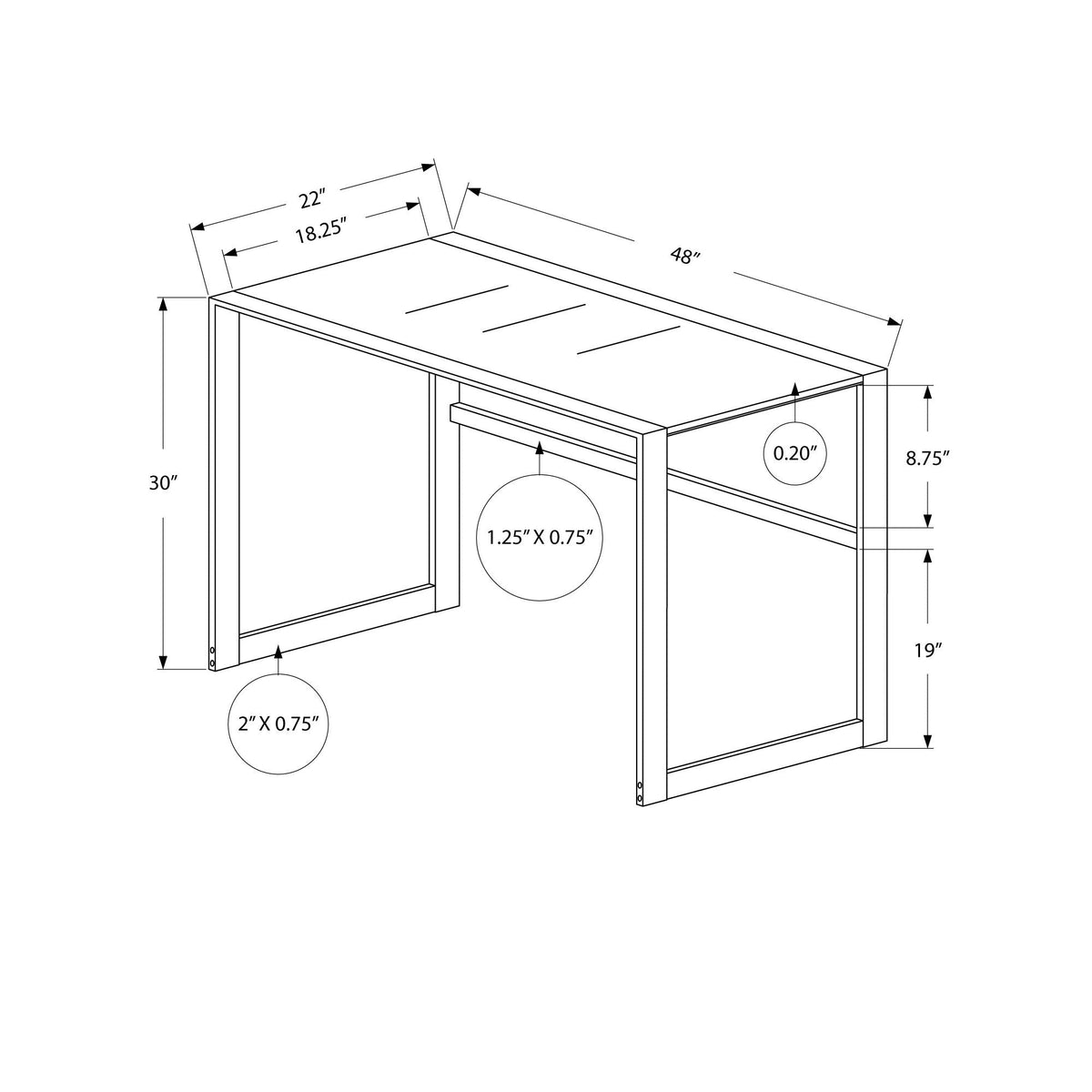 Monarch Specialties I 7380 Bureau, Bureau À Domicile, Ordinateur Portable, 48"l, Travail, Métal, Verre Trempé, Gris, Contemporain, Moderne - Simple Boutique