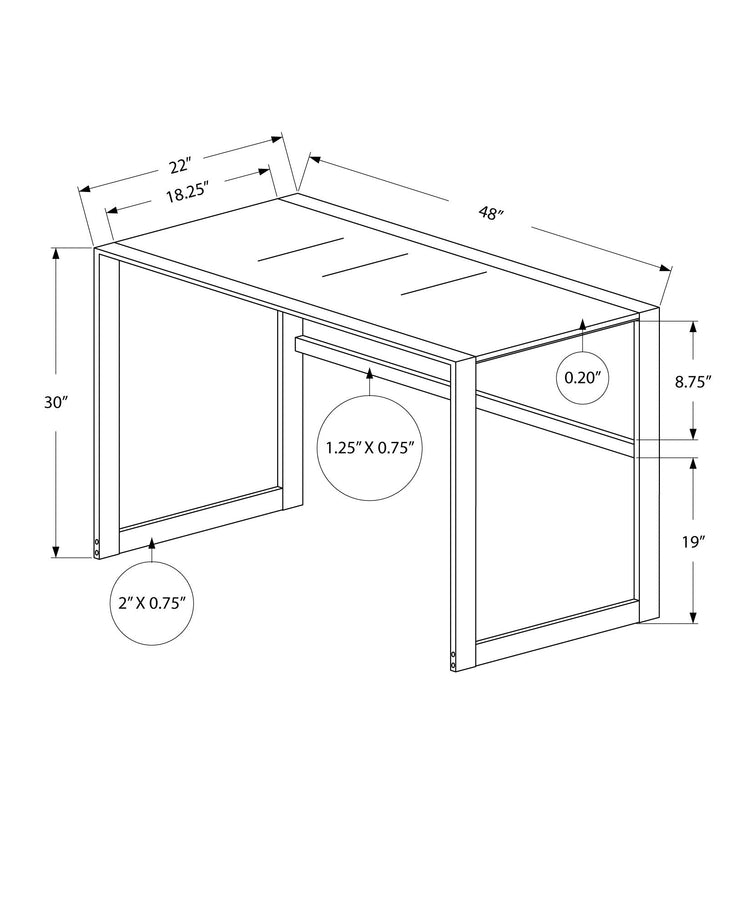 I 7380 Bureau, Bureau À Domicile, Ordinateur Portable, 48"l, Travail, Métal, Verre Trempé, Gris, Contemporain, Moderne - Simple Boutique