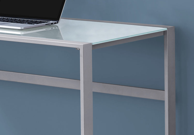 I 7380 Bureau, Bureau À Domicile, Ordinateur Portable, 48"l, Travail, Métal, Verre Trempé, Gris, Contemporain, Moderne - Simple Boutique