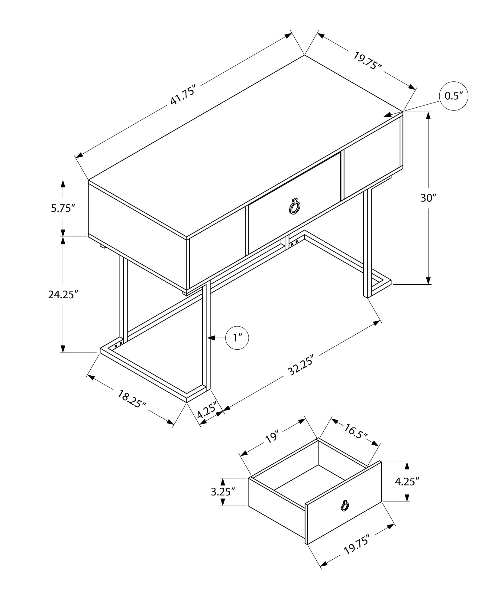 I 7385 Bureau, Bureau À Domicile, Ordinateur Portable, Tiroirs De Rangement, 42"l, Travail, Métal, Stratifié, Blanc Lustré, Noir, Contemporain, Moderne - Simple Boutique
