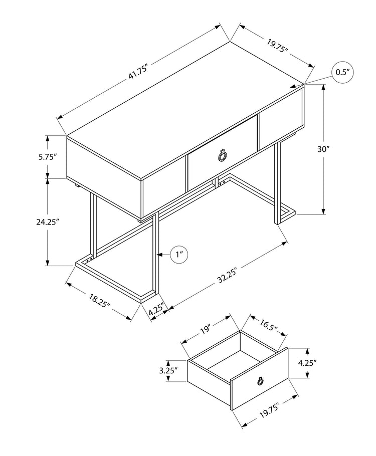 I 7385 Bureau, Bureau À Domicile, Ordinateur Portable, Tiroirs De Rangement, 42"l, Travail, Métal, Stratifié, Blanc Lustré, Noir, Contemporain, Moderne - Simple Boutique