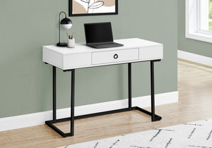 I 7385 Bureau, Bureau À Domicile, Ordinateur Portable, Tiroirs De Rangement, 42"l, Travail, Métal, Stratifié, Blanc Lustré, Noir, Contemporain, Moderne - Simple Boutique