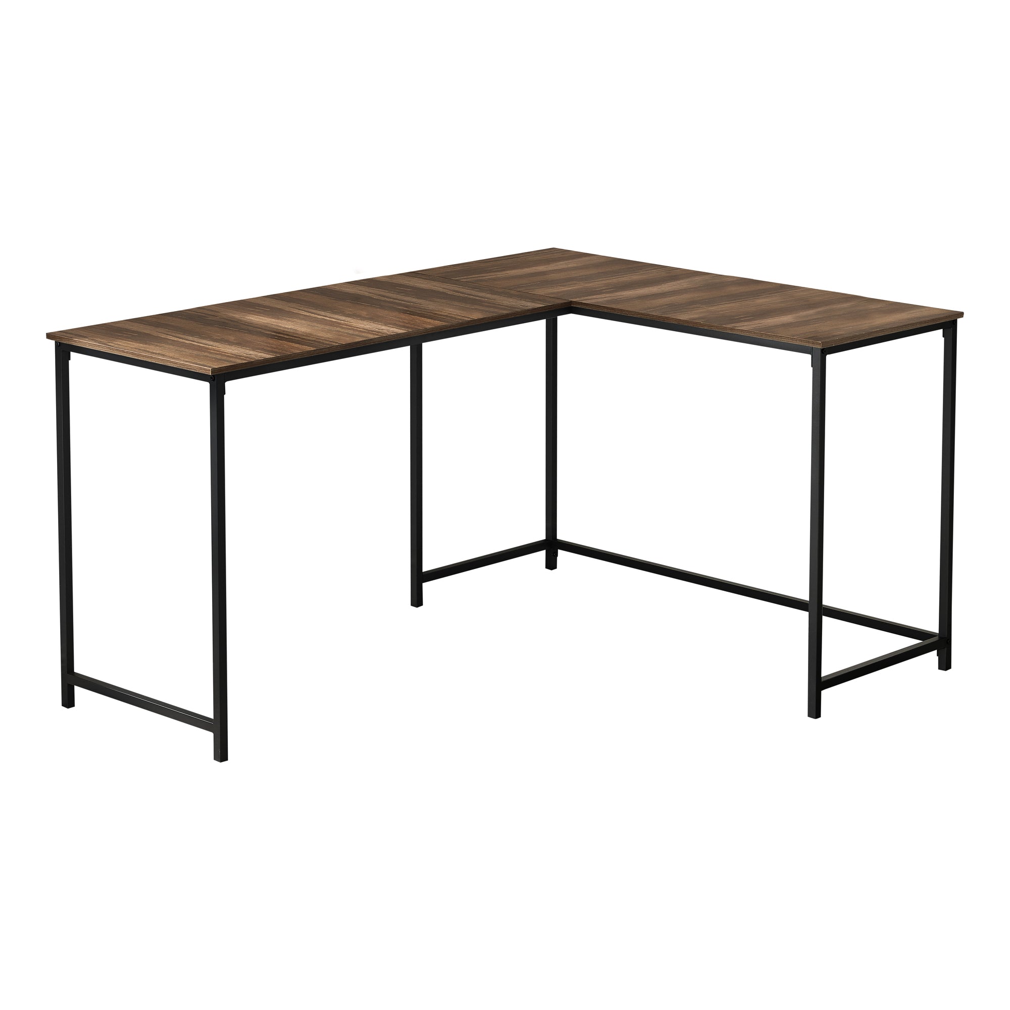 I 7391 Bureau, Bureau À Domicile, Coin, 58"l, Forme De L, Travail, Ordinateur Portable, Métal, Stratifié, Brun, Noir, Contemporain, Moderne - Simple Boutique