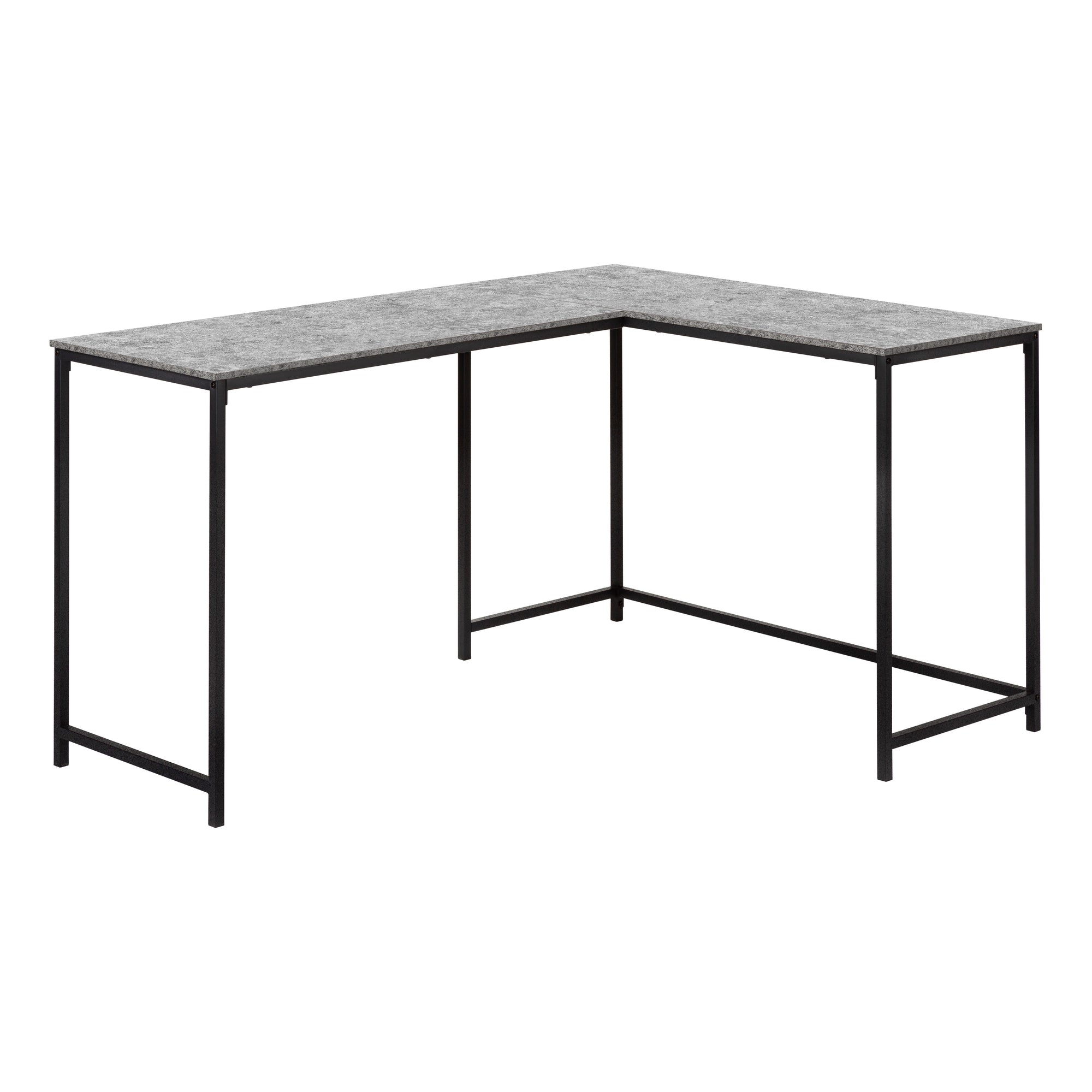 I 7392 Bureau, Bureau À Domicile, Coin, 58"l, Forme De L, Travail, Ordinateur Portable, Métal, Stratifié, Gris, Noir, Contemporain, Moderne - Simple Boutique