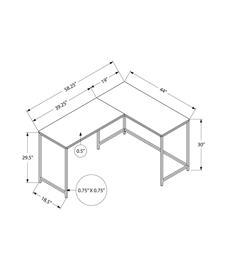 I 7393 Bureau, Bureau À Domicile, Coin, 58"l, Forme De L, Travail, Ordinateur Portable, Métal, Stratifié, Aspect Marbre Blanc, Noir, Contemporain, Moderne - Simple Boutique