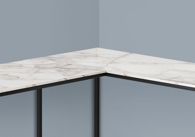 I 7393 Bureau, Bureau À Domicile, Coin, 58"l, Forme De L, Travail, Ordinateur Portable, Métal, Stratifié, Aspect Marbre Blanc, Noir, Contemporain, Moderne - Simple Boutique