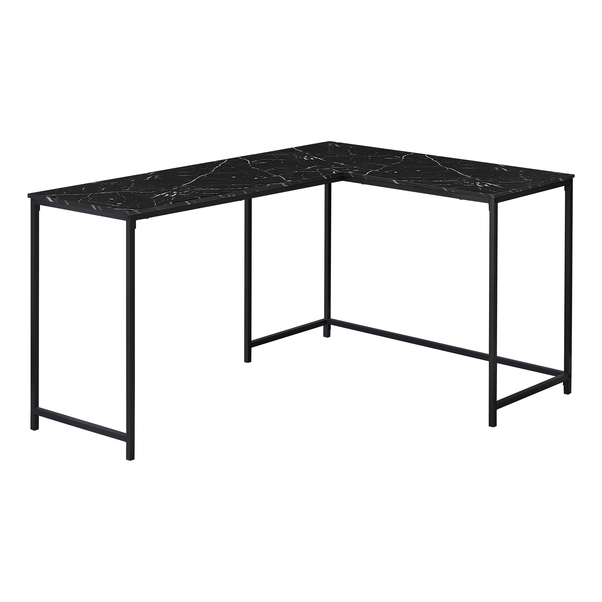 I 7396 Bureau, Bureau À Domicile, Coin, 58"l, Forme De L, Travail, Ordinateur Portable, Métal, Stratifié, D'aspect Marbre Noir, Contemporain, Moderne - Simple Boutique