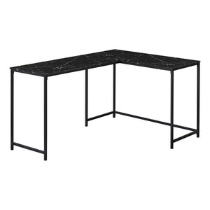 I 7396 Bureau, Bureau À Domicile, Coin, 58"l, Forme De L, Travail, Ordinateur Portable, Métal, Stratifié, D'aspect Marbre Noir, Contemporain, Moderne - Simple Boutique