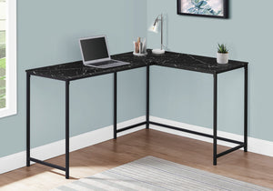 I 7396 Bureau, Bureau À Domicile, Coin, 58"l, Forme De L, Travail, Ordinateur Portable, Métal, Stratifié, D'aspect Marbre Noir, Contemporain, Moderne - Simple Boutique