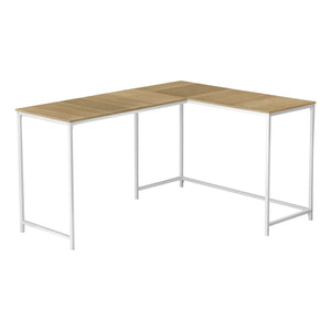 I 7397 Bureau, Bureau À Domicile, Coin, 58"l, Forme De L, Travail, Ordinateur Portable, Métal, Stratifié, Naturel, Blanc, Contemporain, Moderne - Simple Boutique