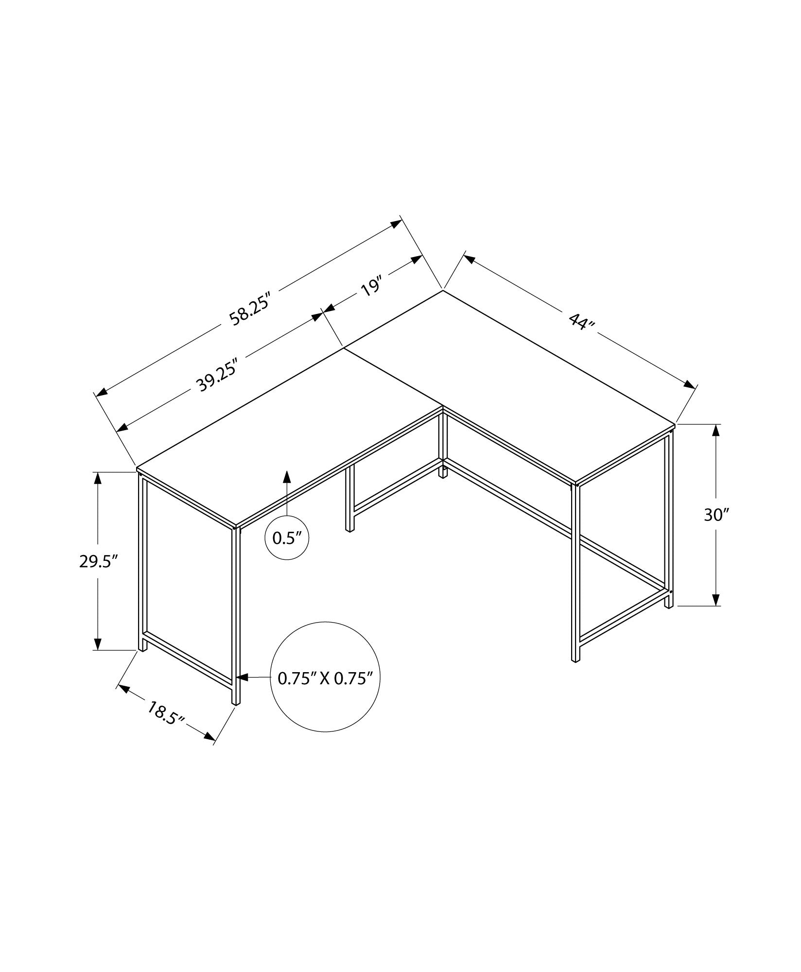 I 7397 Bureau, Bureau À Domicile, Coin, 58"l, Forme De L, Travail, Ordinateur Portable, Métal, Stratifié, Naturel, Blanc, Contemporain, Moderne - Simple Boutique
