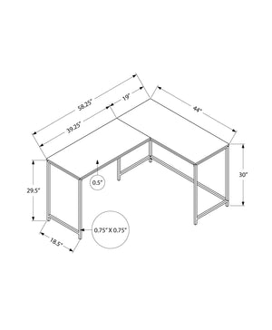 I 7397 Bureau, Bureau À Domicile, Coin, 58"l, Forme De L, Travail, Ordinateur Portable, Métal, Stratifié, Naturel, Blanc, Contemporain, Moderne - Simple Boutique