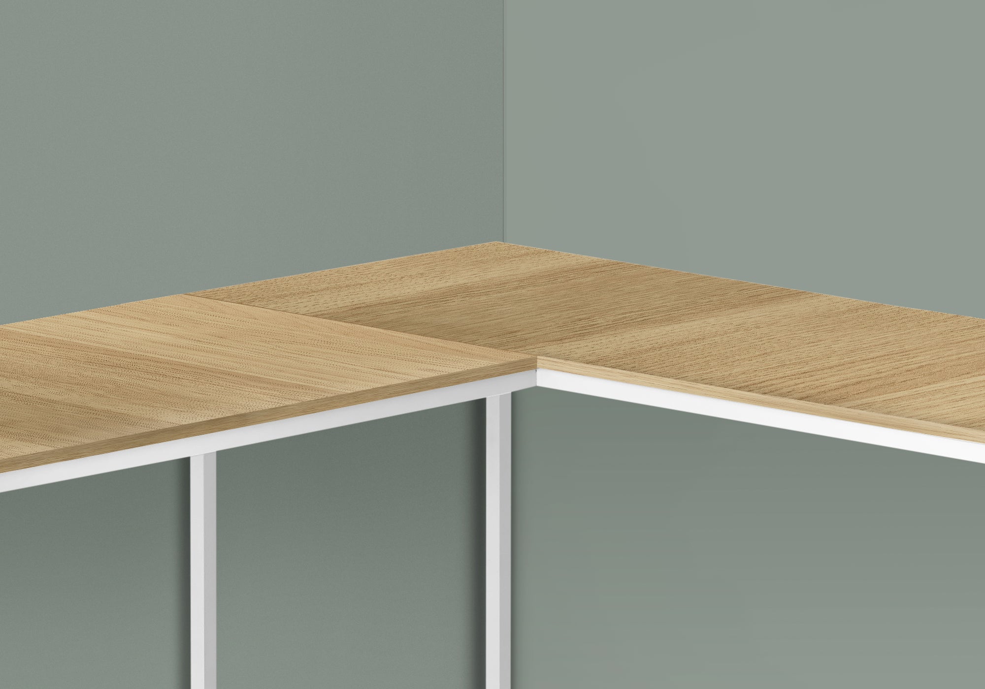 I 7397 Bureau, Bureau À Domicile, Coin, 58"l, Forme De L, Travail, Ordinateur Portable, Métal, Stratifié, Naturel, Blanc, Contemporain, Moderne - Simple Boutique