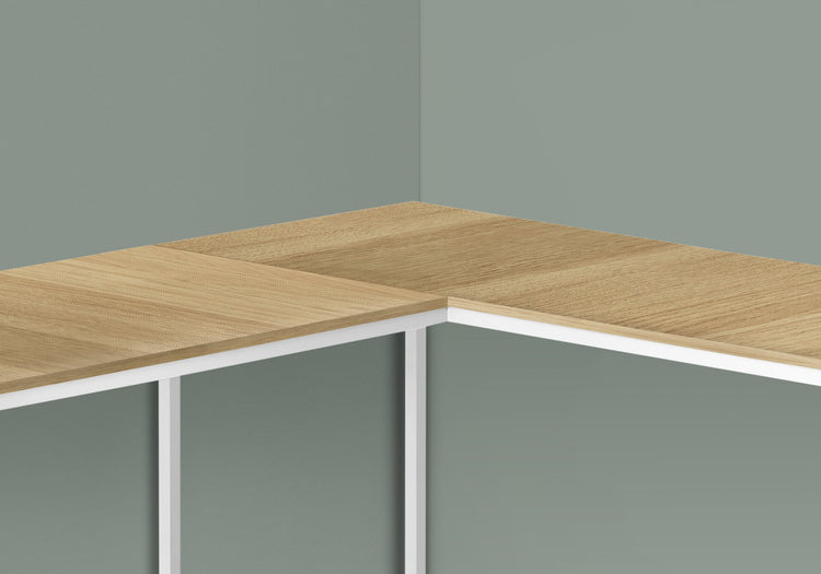 I 7397 Bureau, Bureau À Domicile, Coin, 58"l, Forme De L, Travail, Ordinateur Portable, Métal, Stratifié, Naturel, Blanc, Contemporain, Moderne - Simple Boutique