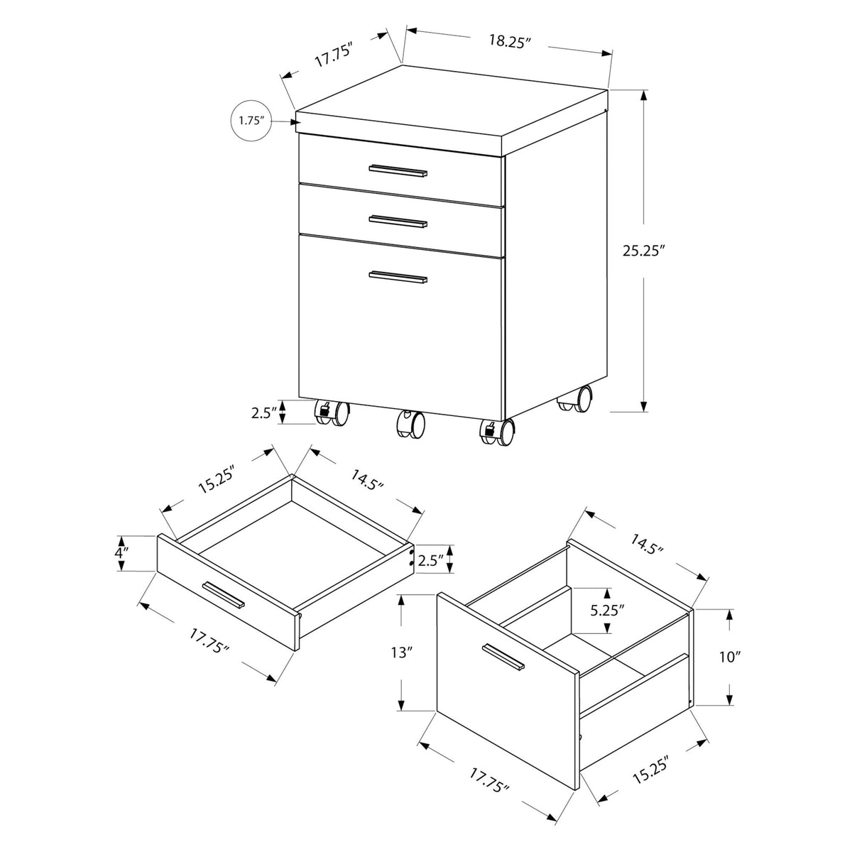 I 7401 Classeur, Mobile Roulant, Tiroirs De Rangement, Support D'imprimante, Bureau, Travail, Stratifié, Gris, Contemporain, Moderne - Simple Boutique