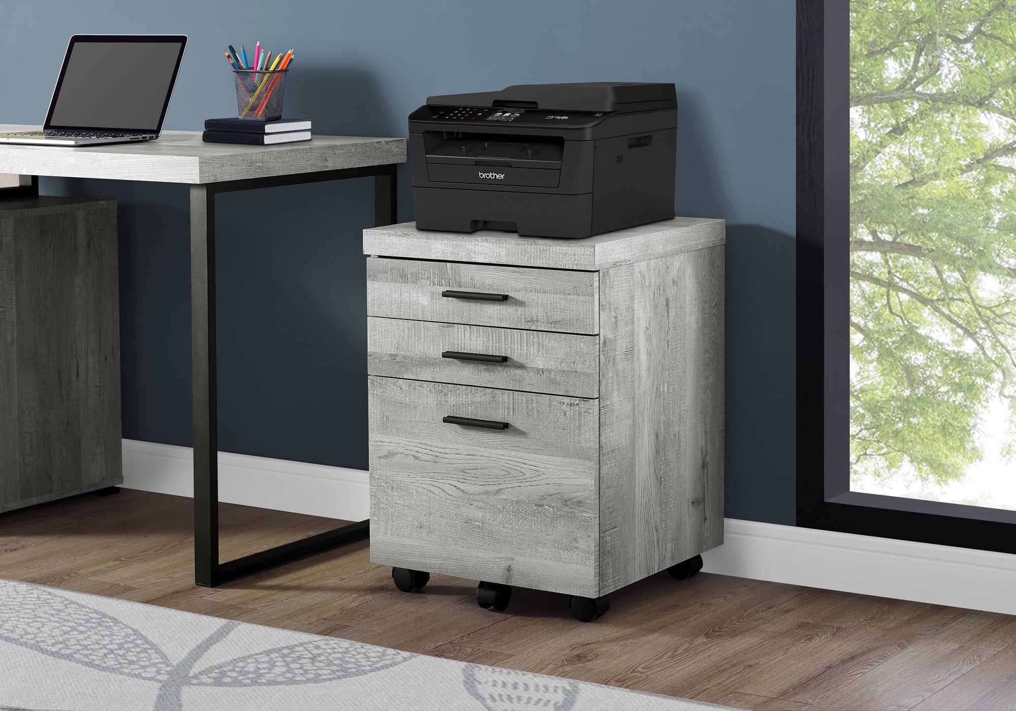 I 7401 Classeur, Mobile Roulant, Tiroirs De Rangement, Support D'imprimante, Bureau, Travail, Stratifié, Gris, Contemporain, Moderne - Simple Boutique