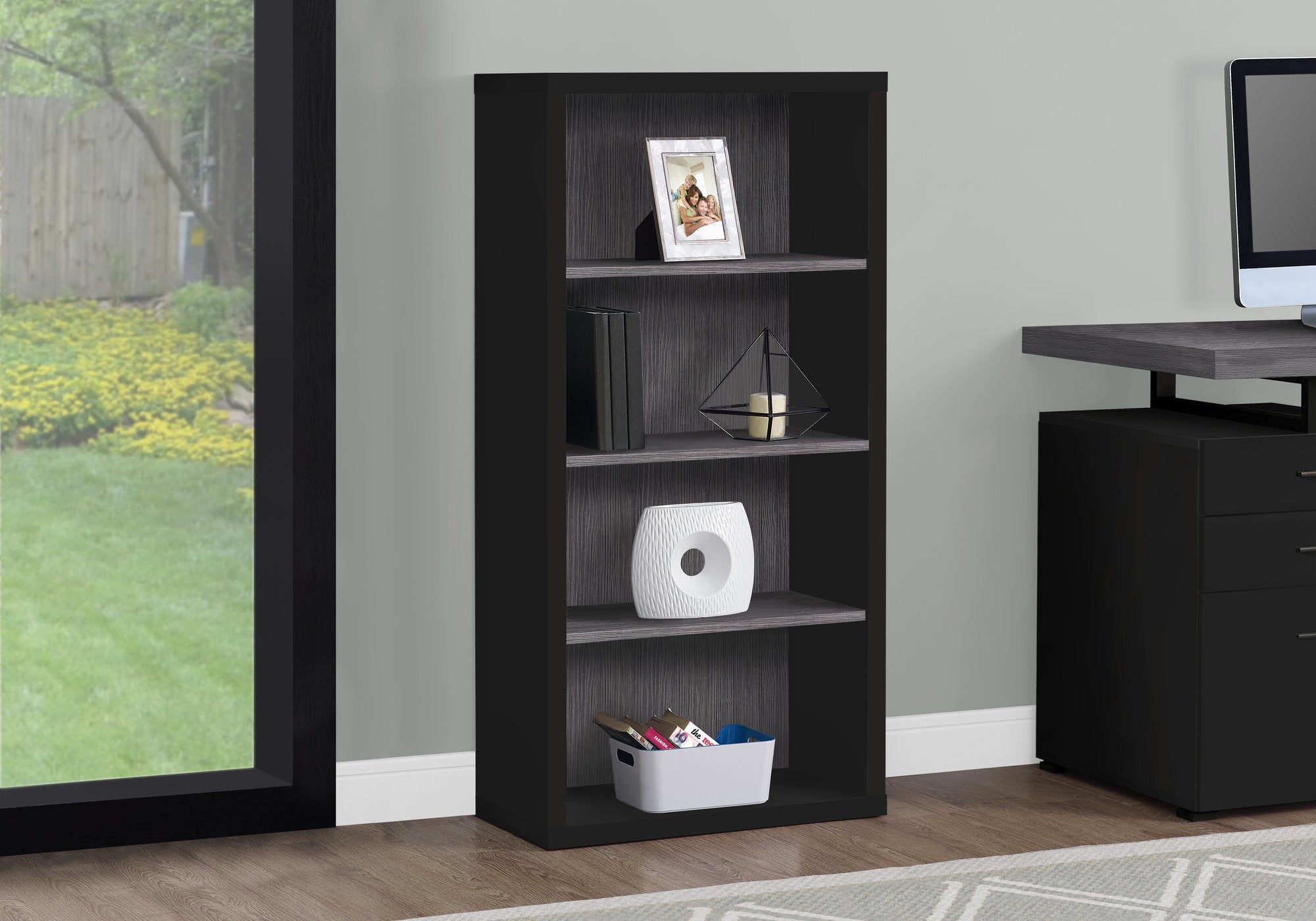 I 7407 Étagère À Livres, Étagère, Étagère, 5 Niveaux, 48"h, Bureau, Chambre À Coucher, Stratifié, Noir, Gris, Contemporain, Moderne - Simple Boutique