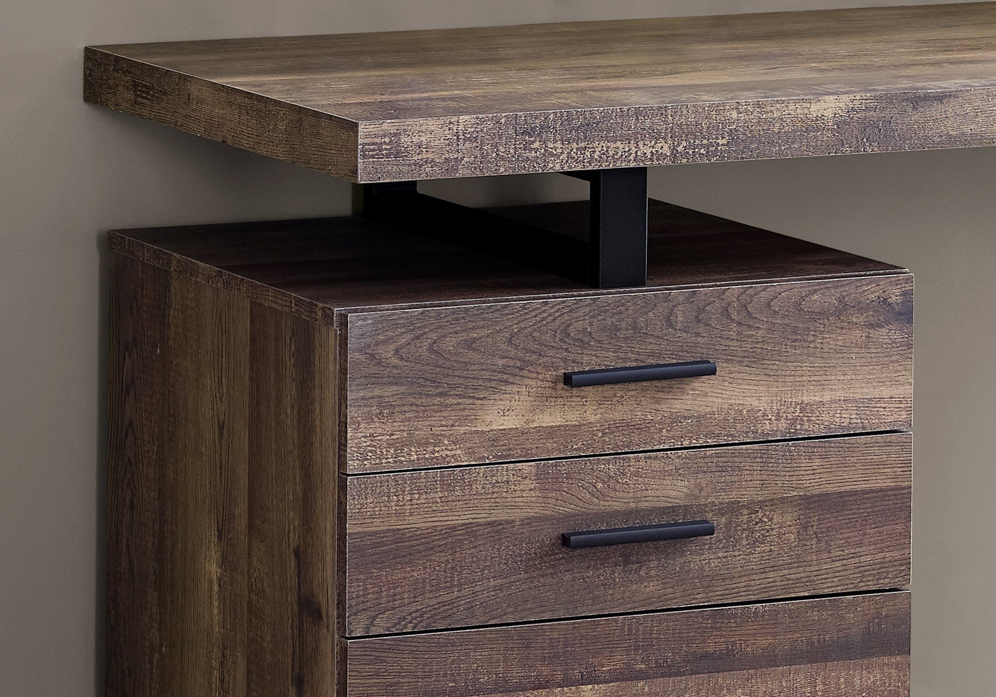 I 7408 Bureau, Bureau À Domicile, Ordinateur Portable, Configuration Gauche, Droite, Tiroirs De Rangement, 48"l, Travail, Métal, Stratifié, Brun, Noir, Contemporain, Moderne - Simple Boutique
