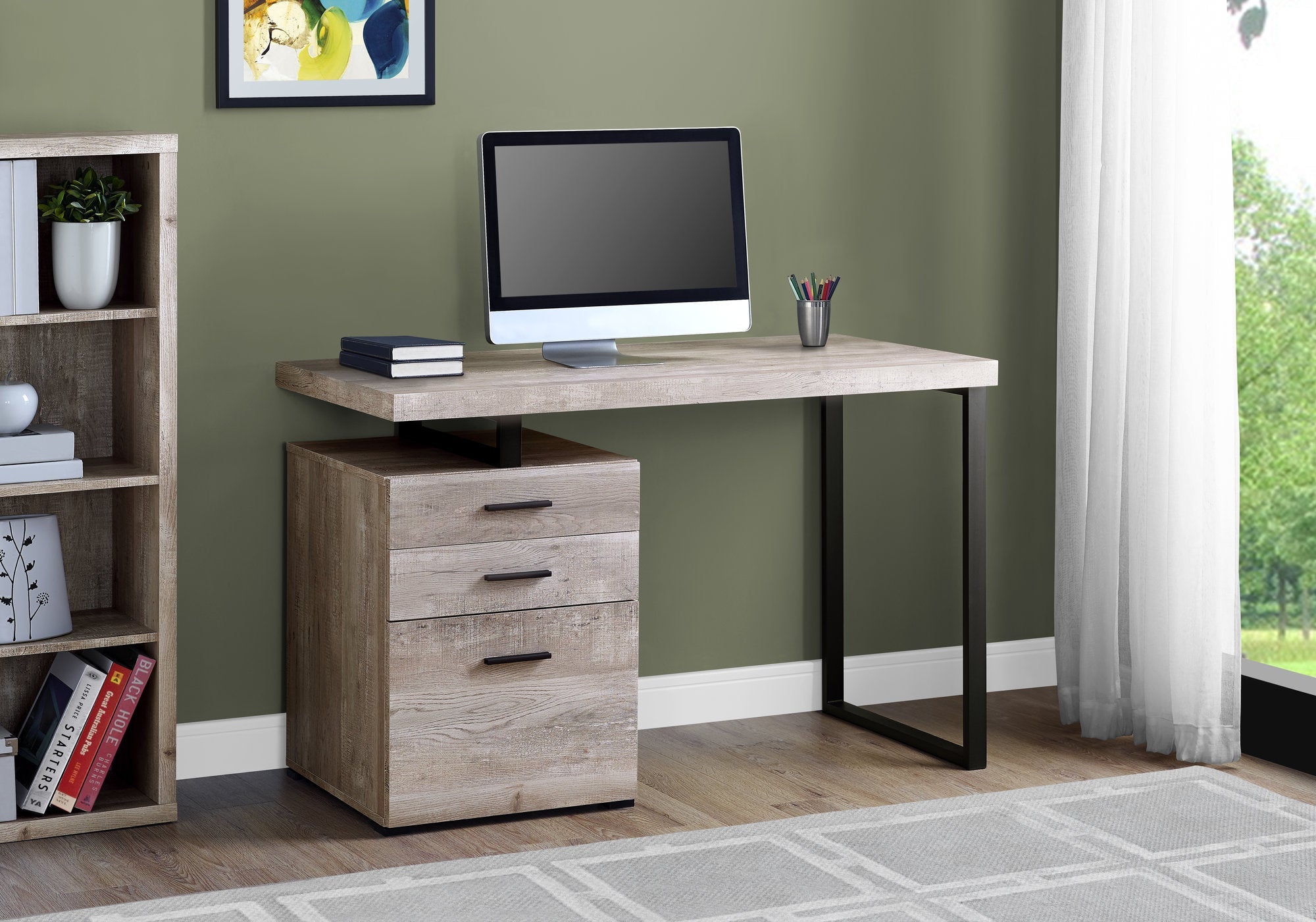 I 7410 Bureau, Bureau À Domicile, Ordinateur Portable, Configuration Gauche, Droite, Tiroirs De Rangement, 48"l, Travail, Métal, Stratifié, Beige, Noir, Contemporain, Moderne - Simple Boutique