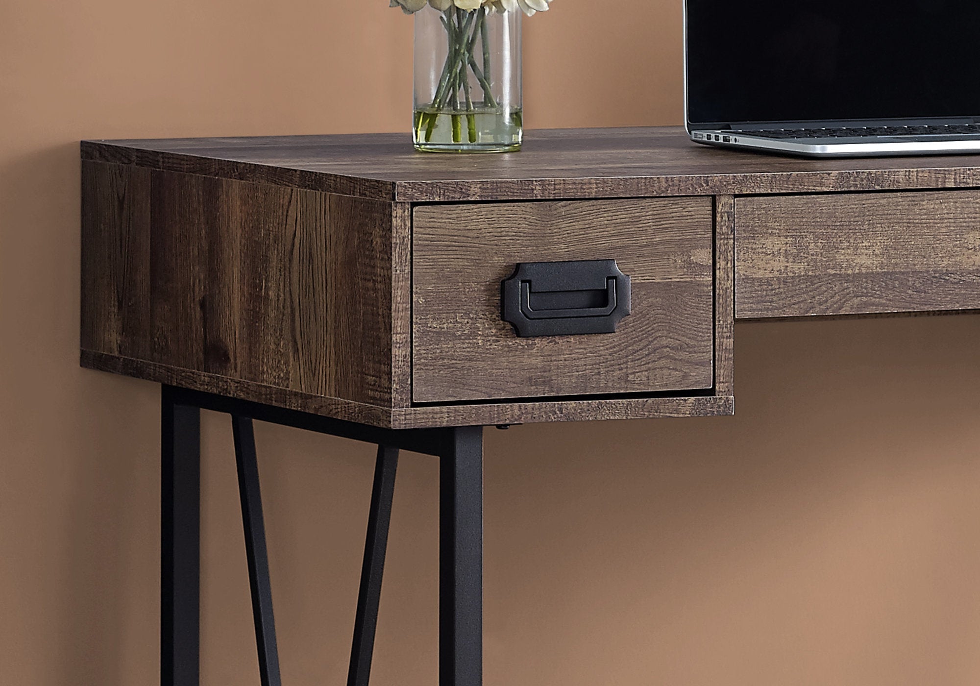 I 7412 Bureau, Bureau À Domicile, Ordinateur Portable, Tiroirs De Rangement, 48"l, Travail, Métal, Stratifié, Brun, Noir, Transitionnel - Simple Boutique