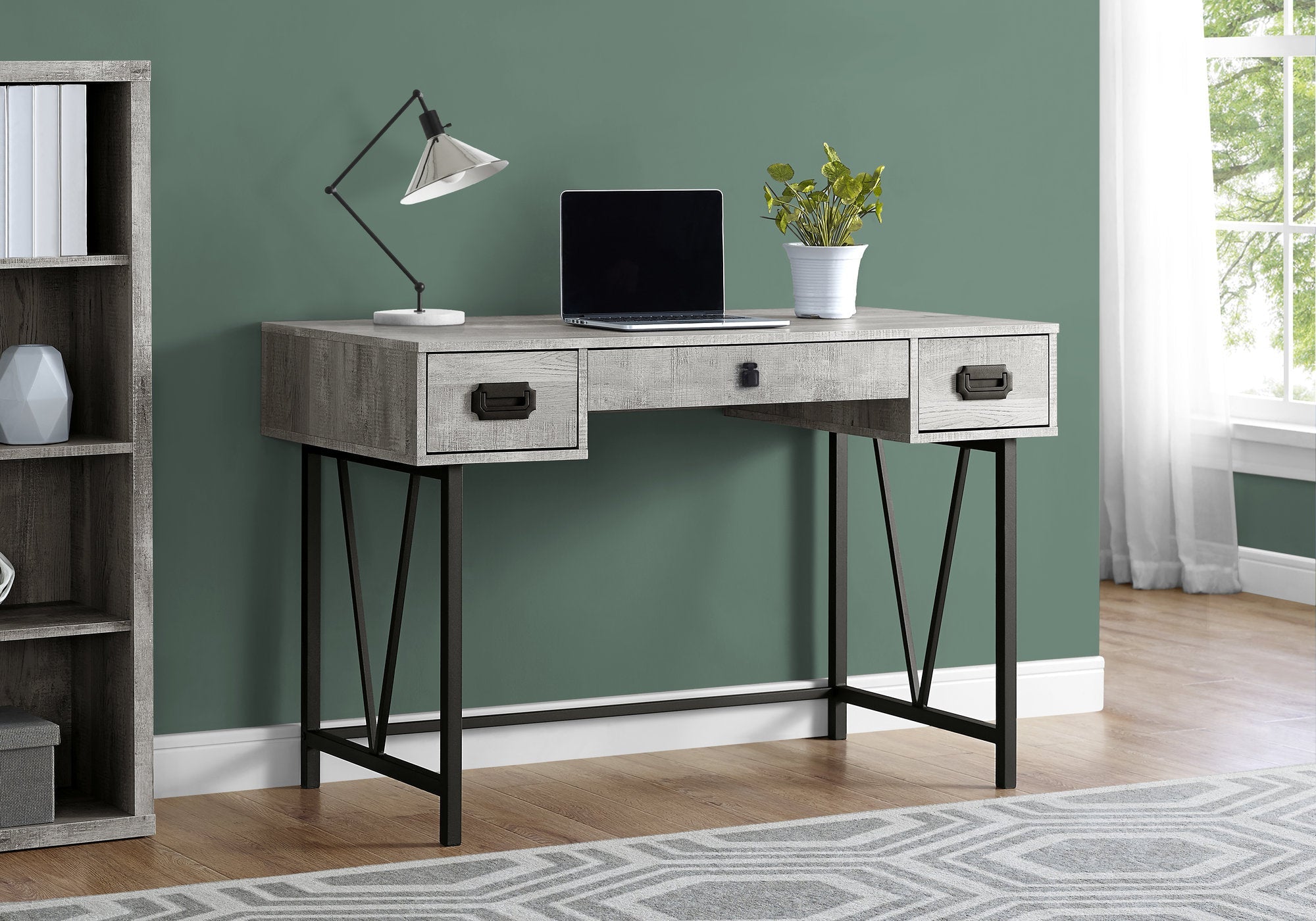 I 7413 Bureau, Bureau À Domicile, Ordinateur Portable, Tiroirs De Rangement, 48"l, Travail, Métal, Stratifié, Gris, Noir, Transitionnel - Simple Boutique