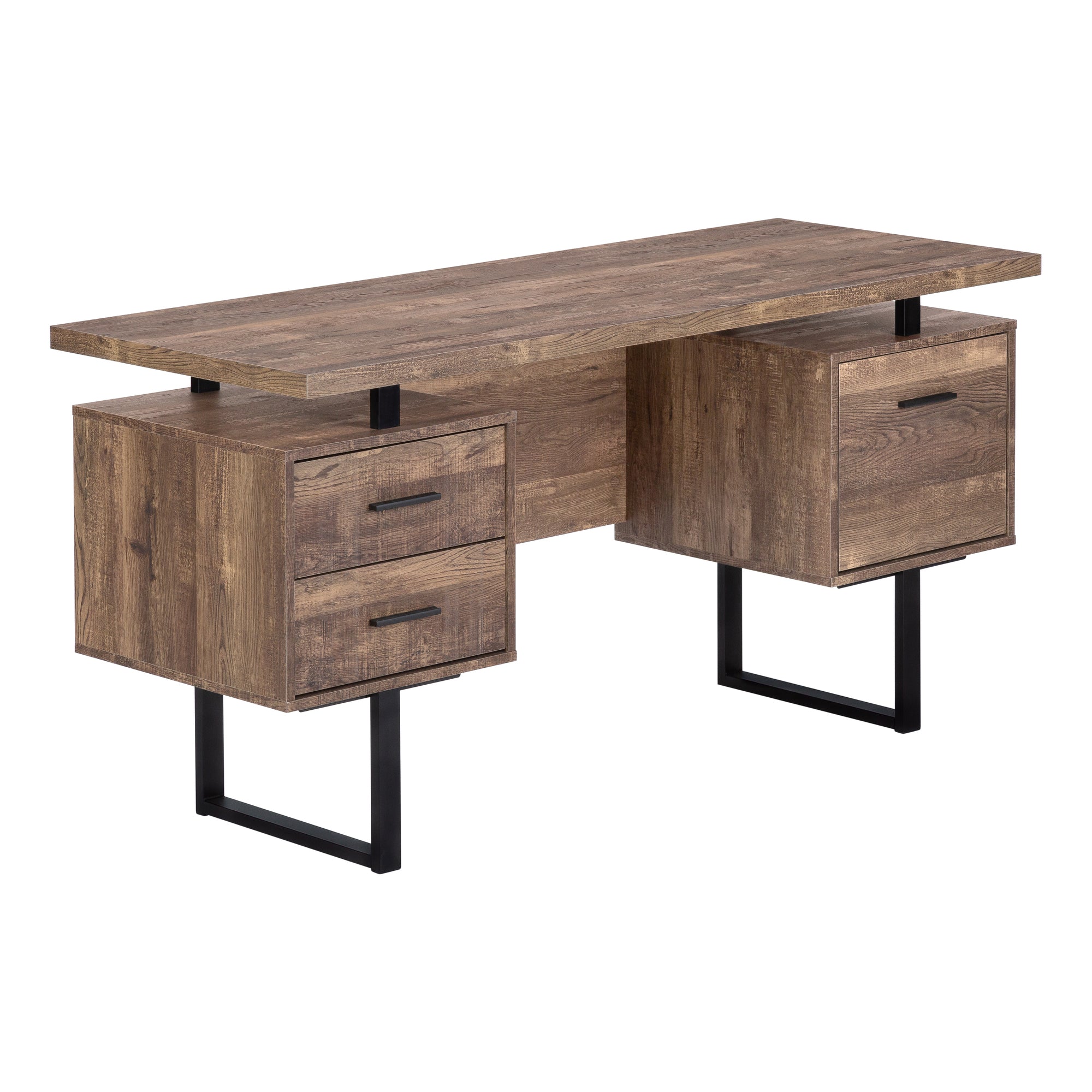 I 7416 Bureau, Bureau À Domicile, Ordinateur Portable, Configuration Gauche, Droite, Tiroirs De Rangement, 60"l, Travail, Métal, Stratifié, Brun, Noir, Contemporain, Moderne - Simple Boutique