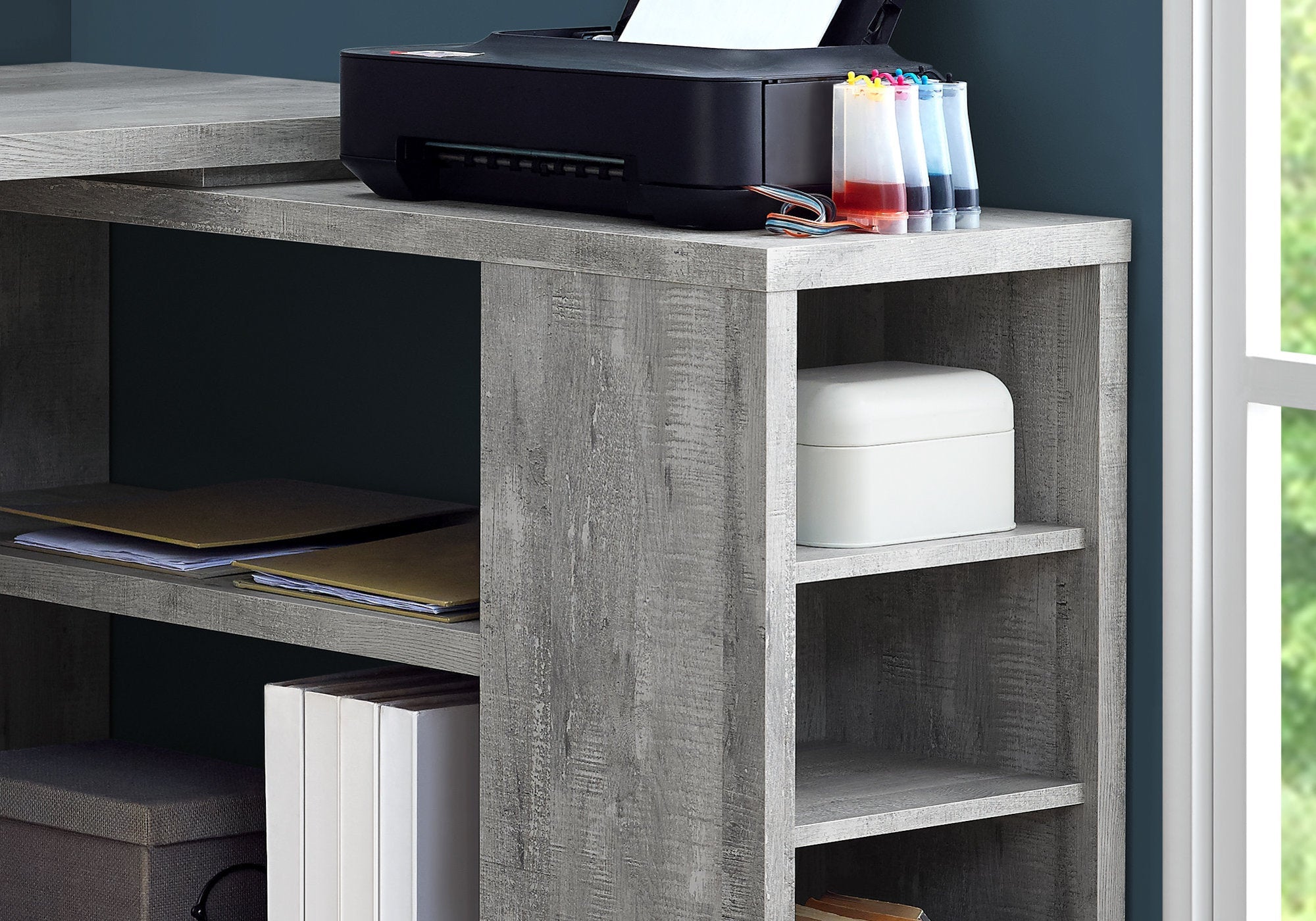 I 7421 Bureau, Bureau À Domicile, Coin, Configuration Gauche, Droite, Tiroirs De Rangement, Forme De L, Travail, Ordinateur Portable, Stratifié, Gris, Contemporain, Moderne - Simple Boutique