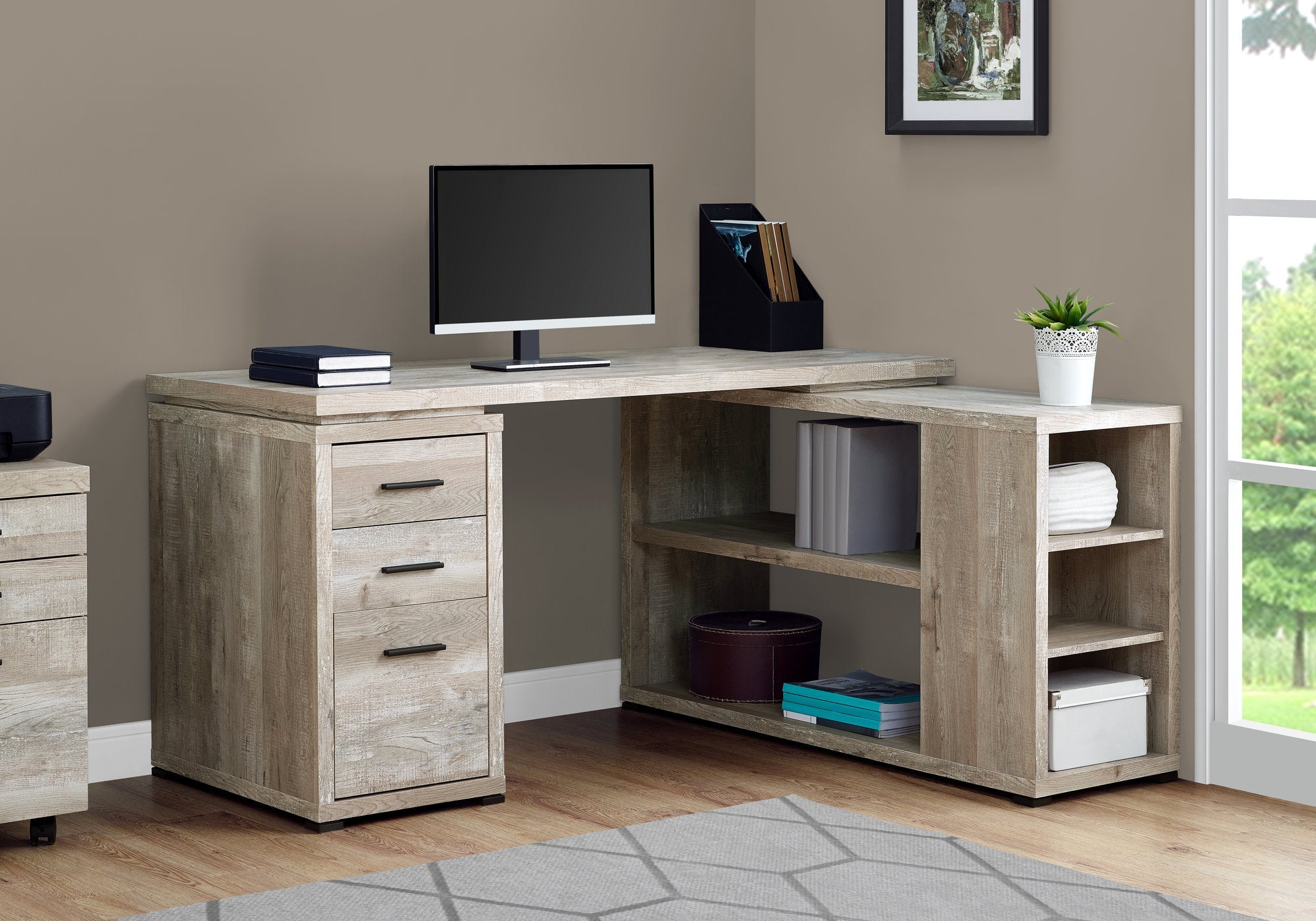 I 7422 Bureau, Bureau À Domicile, Coin, Configuration Gauche, Droite, Tiroirs De Rangement, Forme De L, Travail, Ordinateur Portable, Stratifié, Beige, Contemporain, Moderne - Simple Boutique