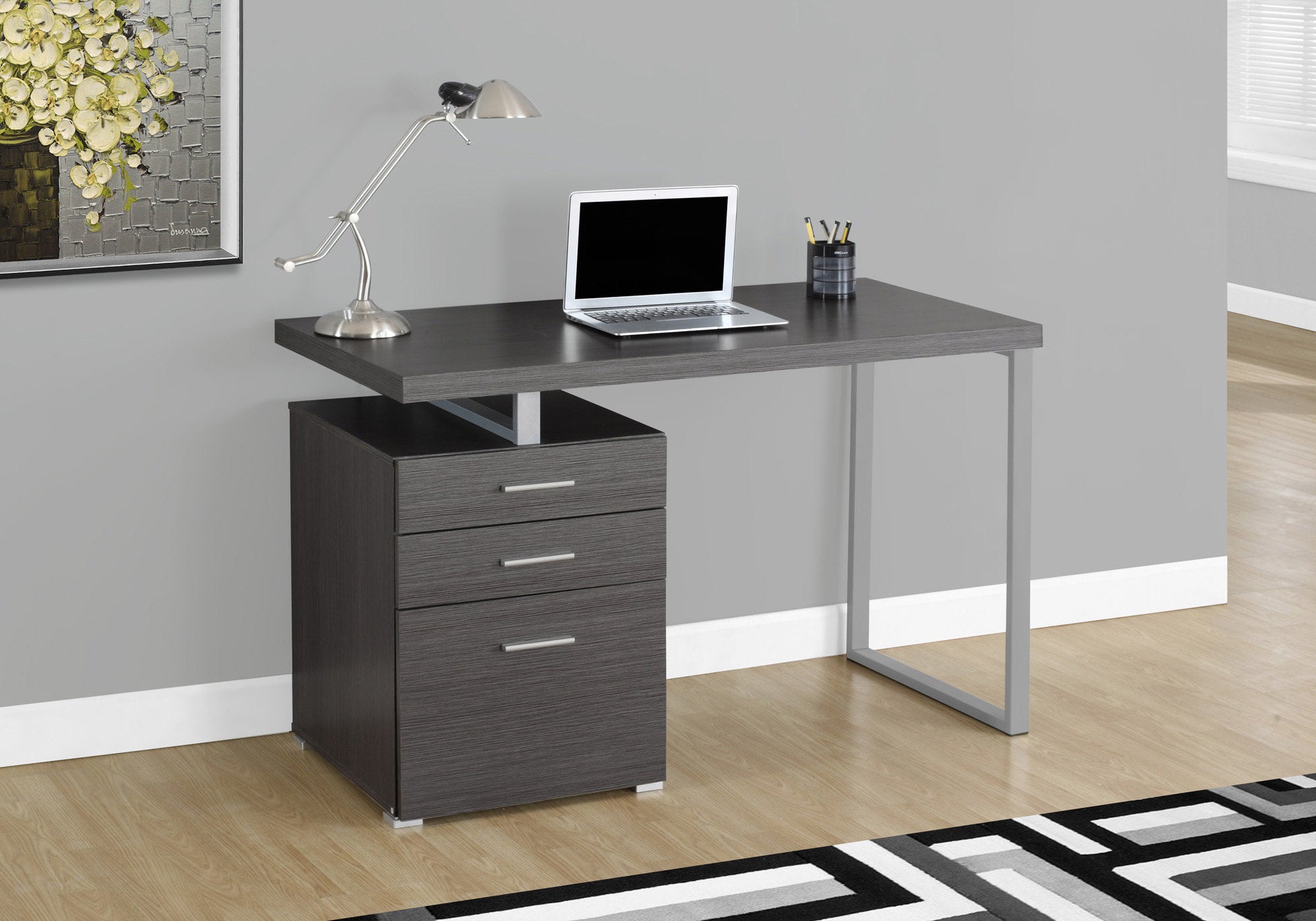 I 7426 Bureau, Bureau À Domicile, Ordinateur Portable, Configuration Gauche, Droite, Tiroirs De Rangement, 48"l, Travail, Métal, Stratifié, Gris, Contemporain, Moderne - Simple Boutique