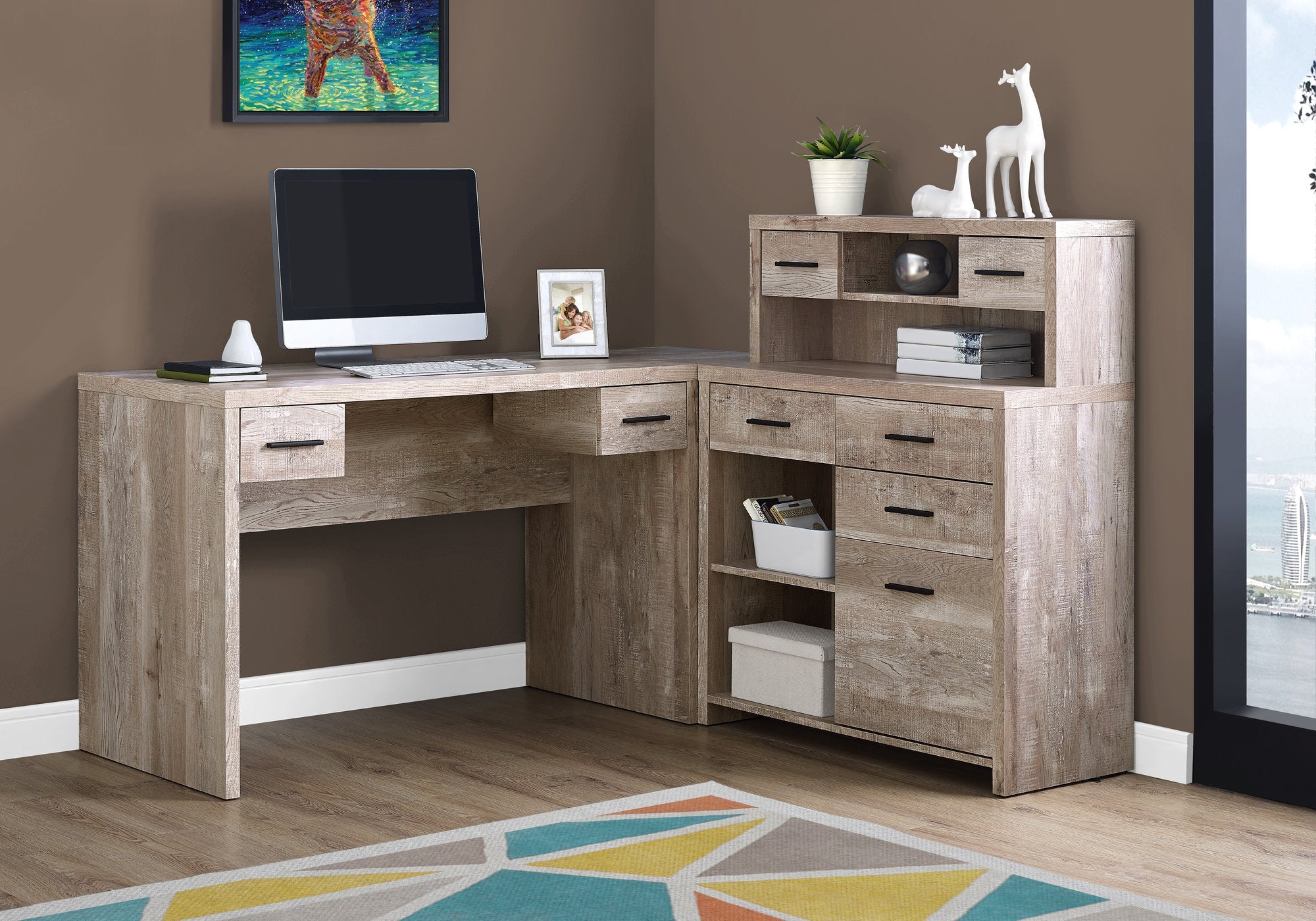 I 7429 Bureau, Bureau À Domicile, Coin, Configuration Gauche, Droite, Tiroirs De Rangement, Forme De L, Travail, Ordinateur Portable, Stratifié, Beige, Contemporain, Moderne - Simple Boutique