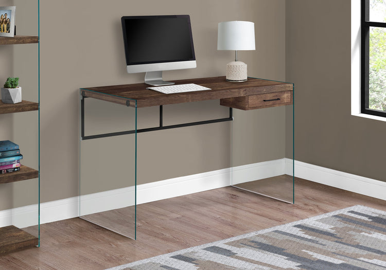 I 7444 Bureau, Bureau À Domicile, Ordinateur Portable, Tiroirs De Rangement, 48"l, Travail, Verre Trempé, Stratifié, Brun, Dégager, Contemporain, Moderne - Simple Boutique