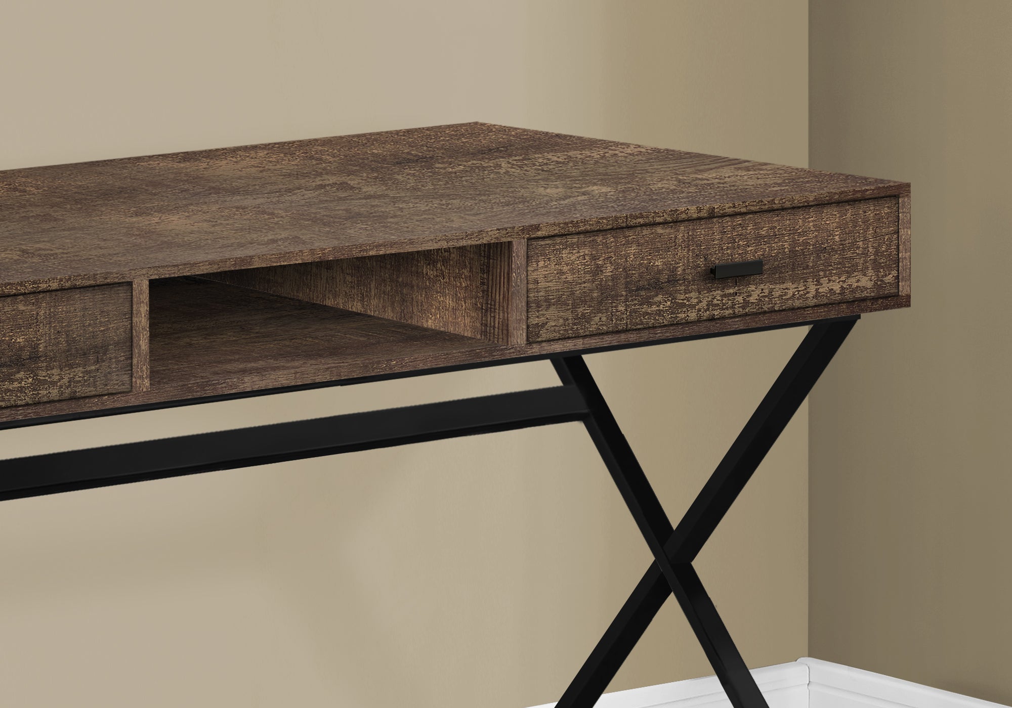 I 7447 Bureau, Bureau À Domicile, Ordinateur Portable, Tiroirs De Rangement, 48"l, Travail, Métal, Stratifié, Brun, Noir, Contemporain, Moderne - Simple Boutique