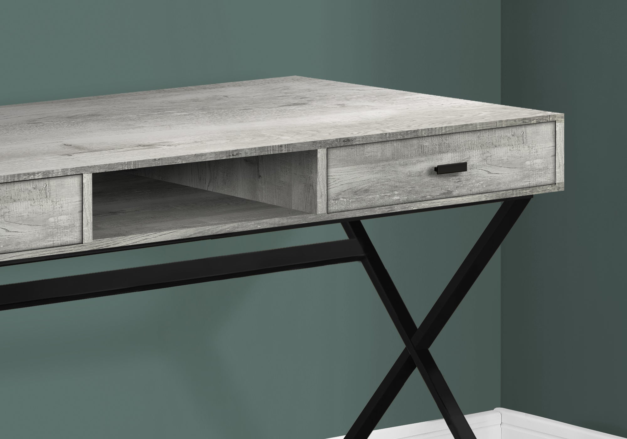 I 7448 Bureau, Bureau À Domicile, Ordinateur Portable, Tiroirs De Rangement, 48"l, Travail, Métal, Stratifié, Gris, Noir, Contemporain, Moderne - Simple Boutique
