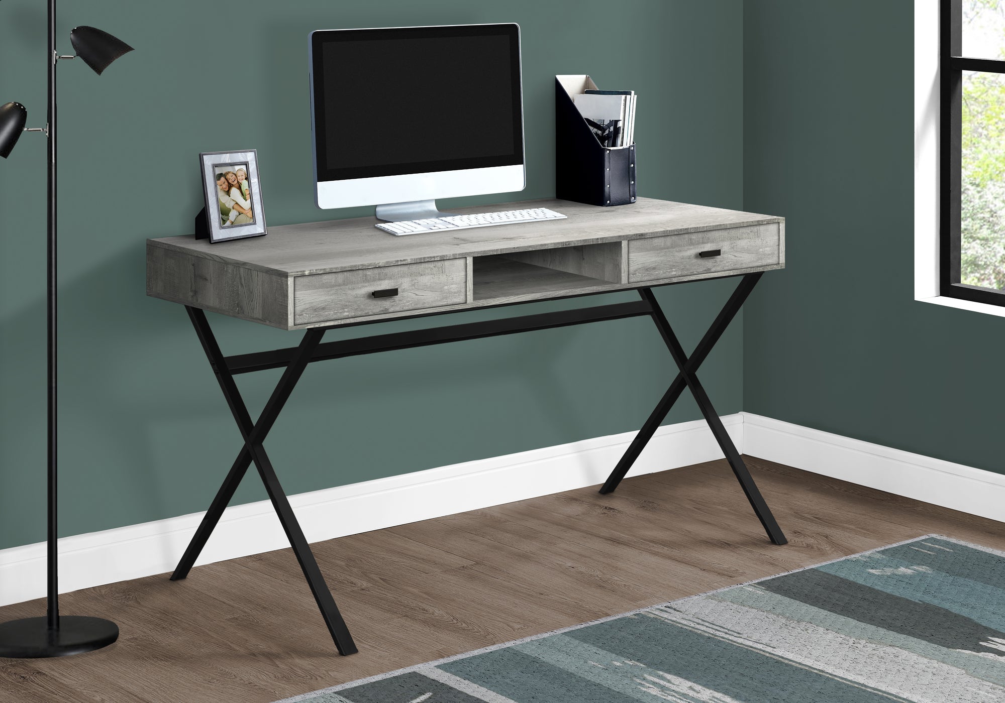 I 7448 Bureau, Bureau À Domicile, Ordinateur Portable, Tiroirs De Rangement, 48"l, Travail, Métal, Stratifié, Gris, Noir, Contemporain, Moderne - Simple Boutique